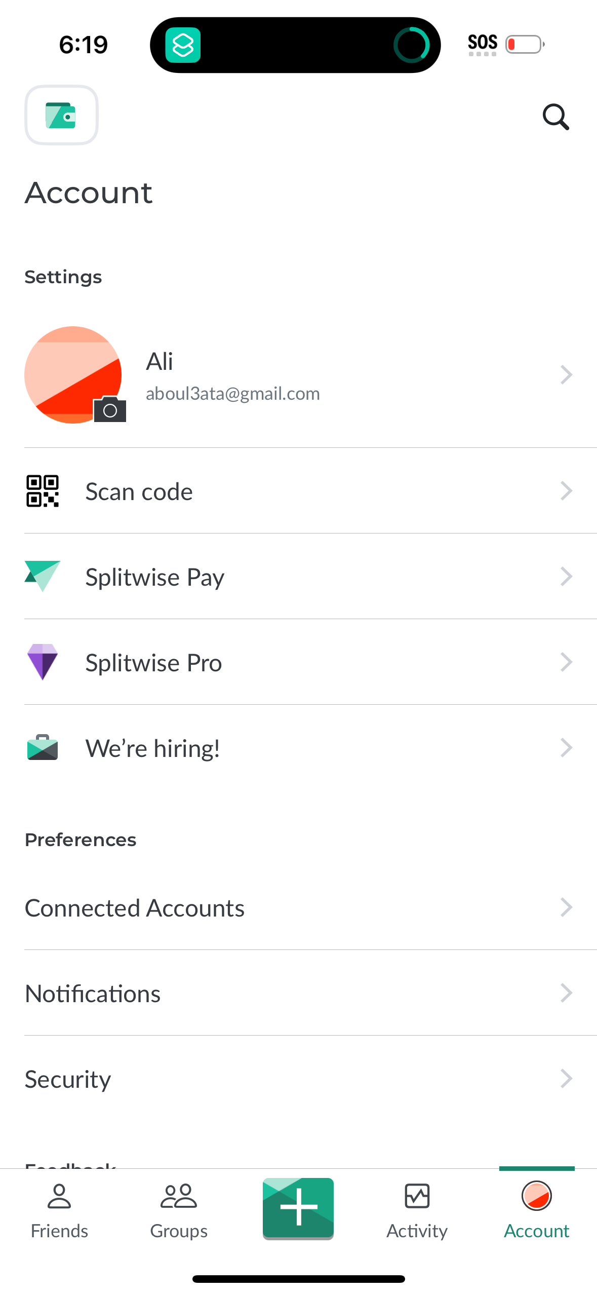 splitwise profile screenshot