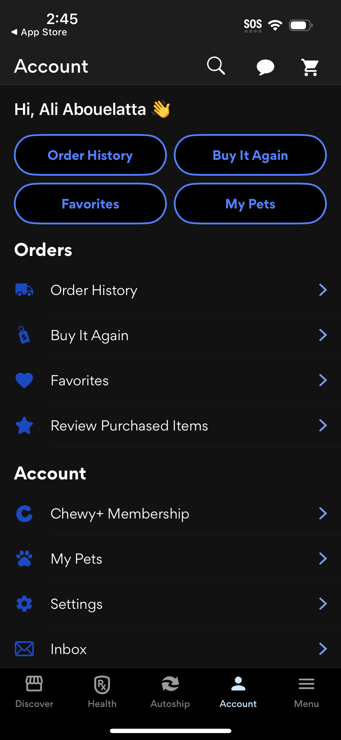 chewy profile screenshot