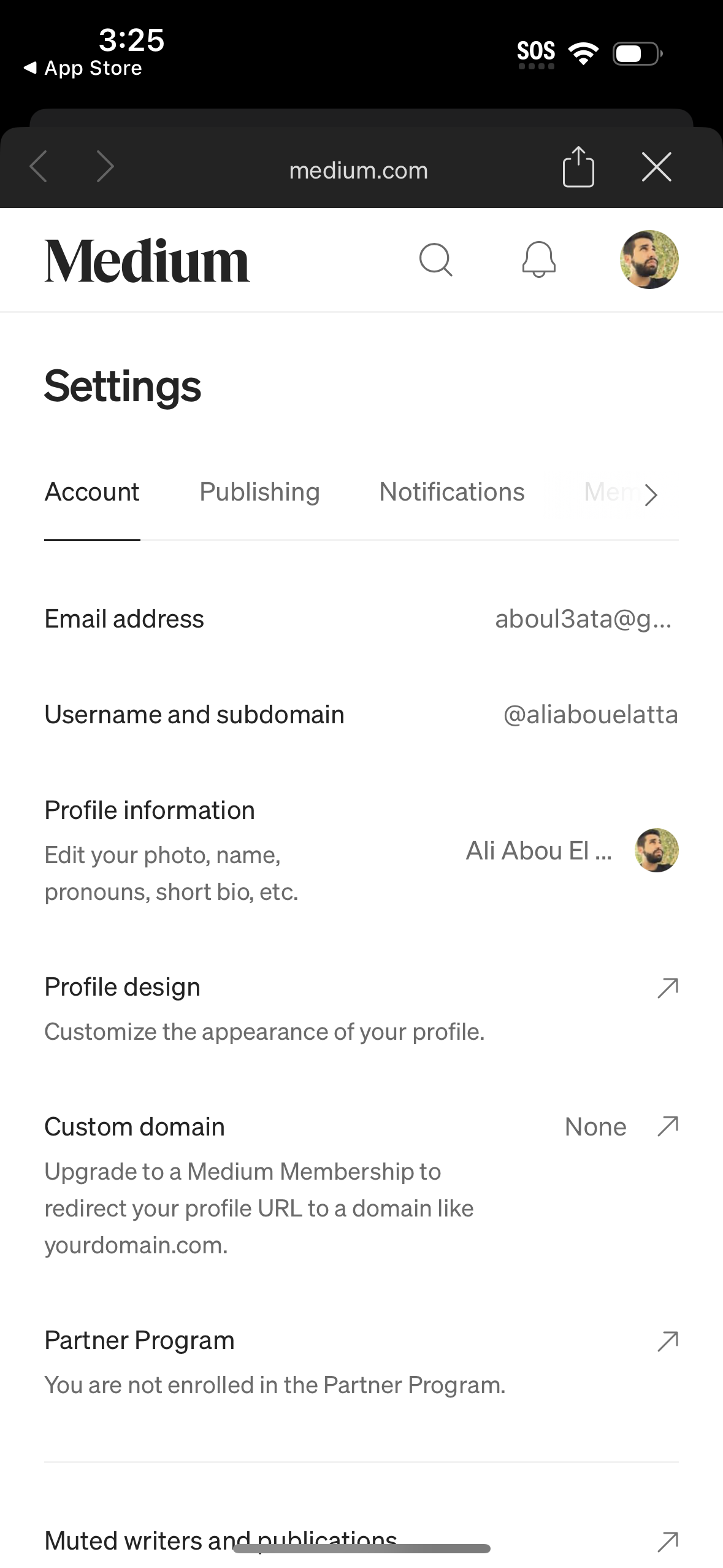 medium profile screenshot