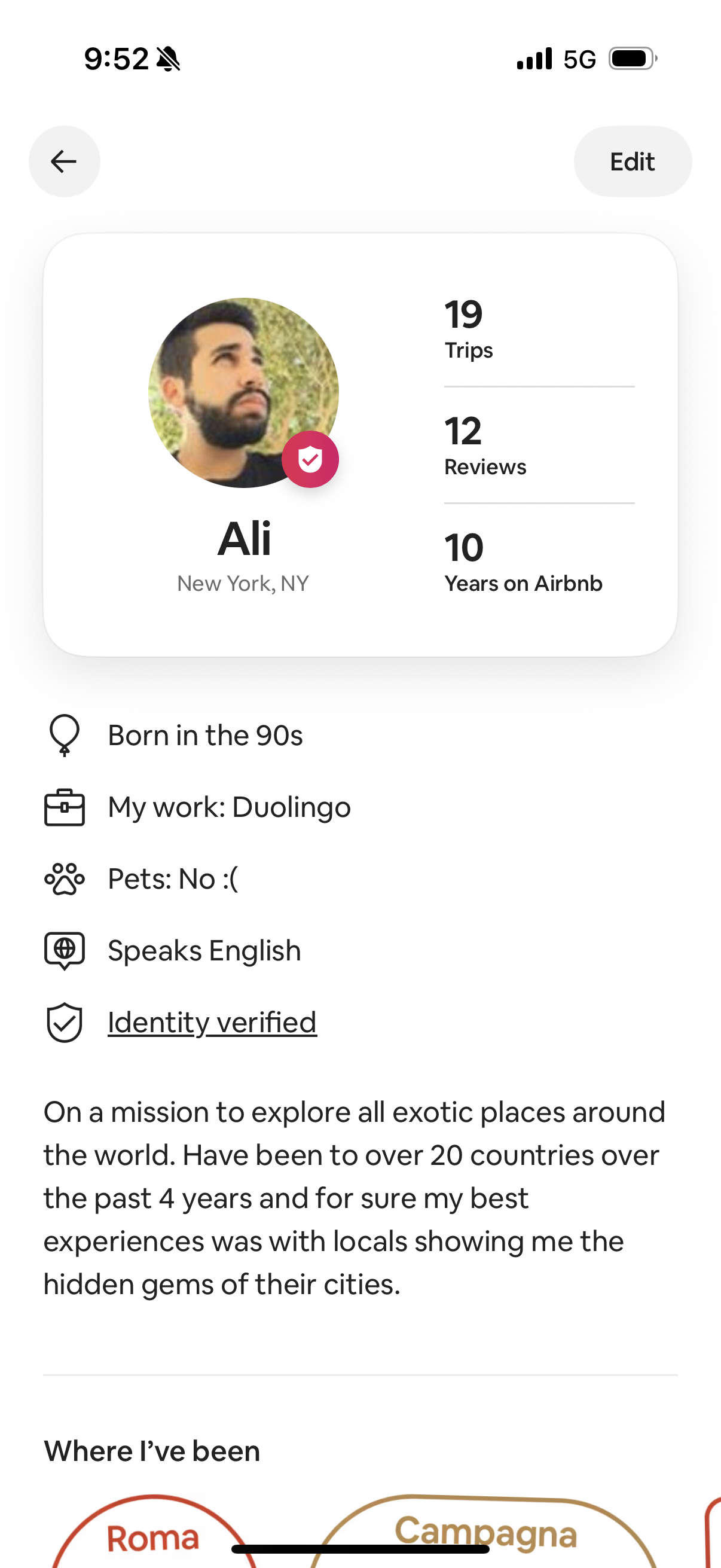 airbnb profile screenshot