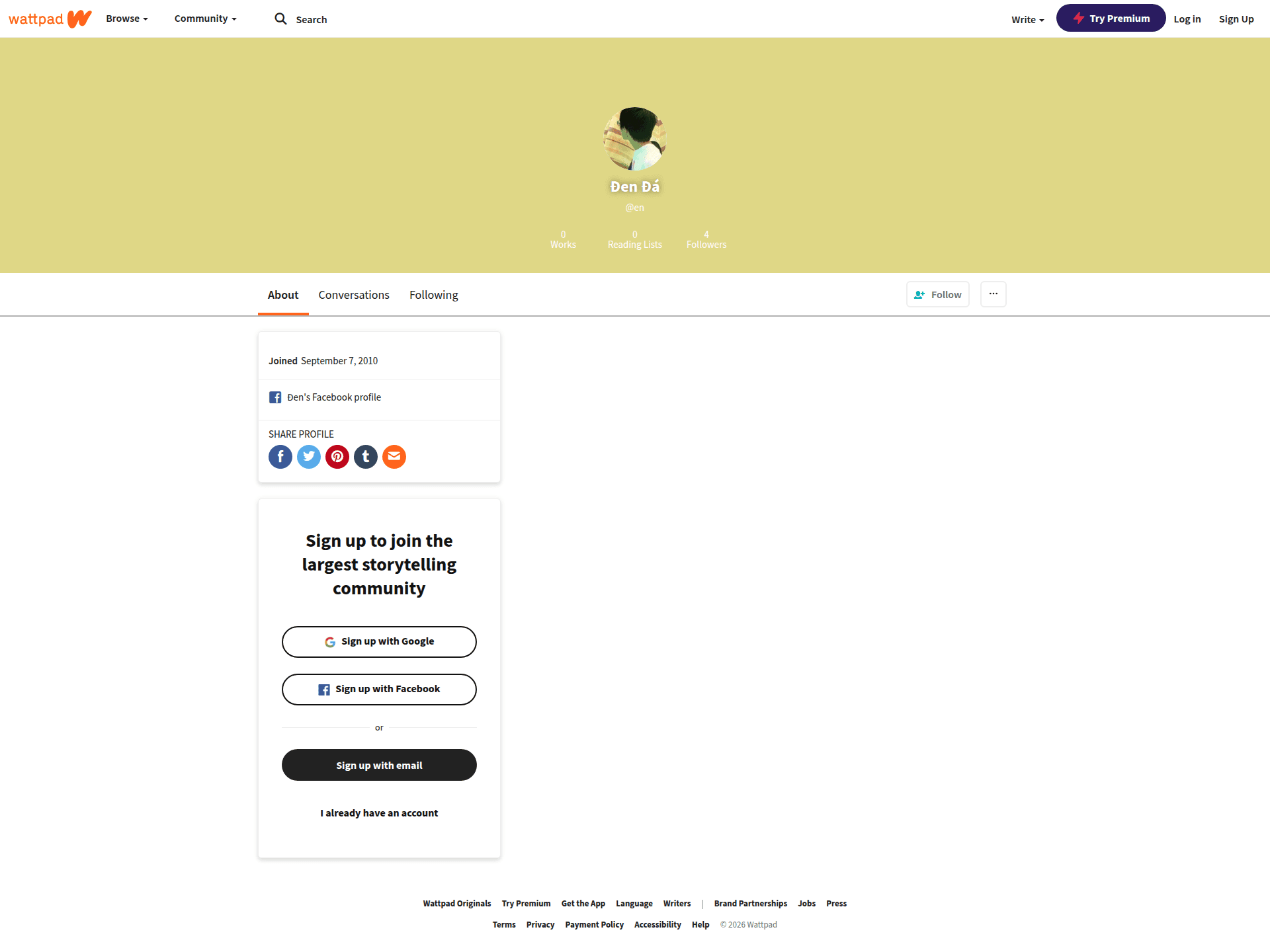 wattpad profile screenshot
