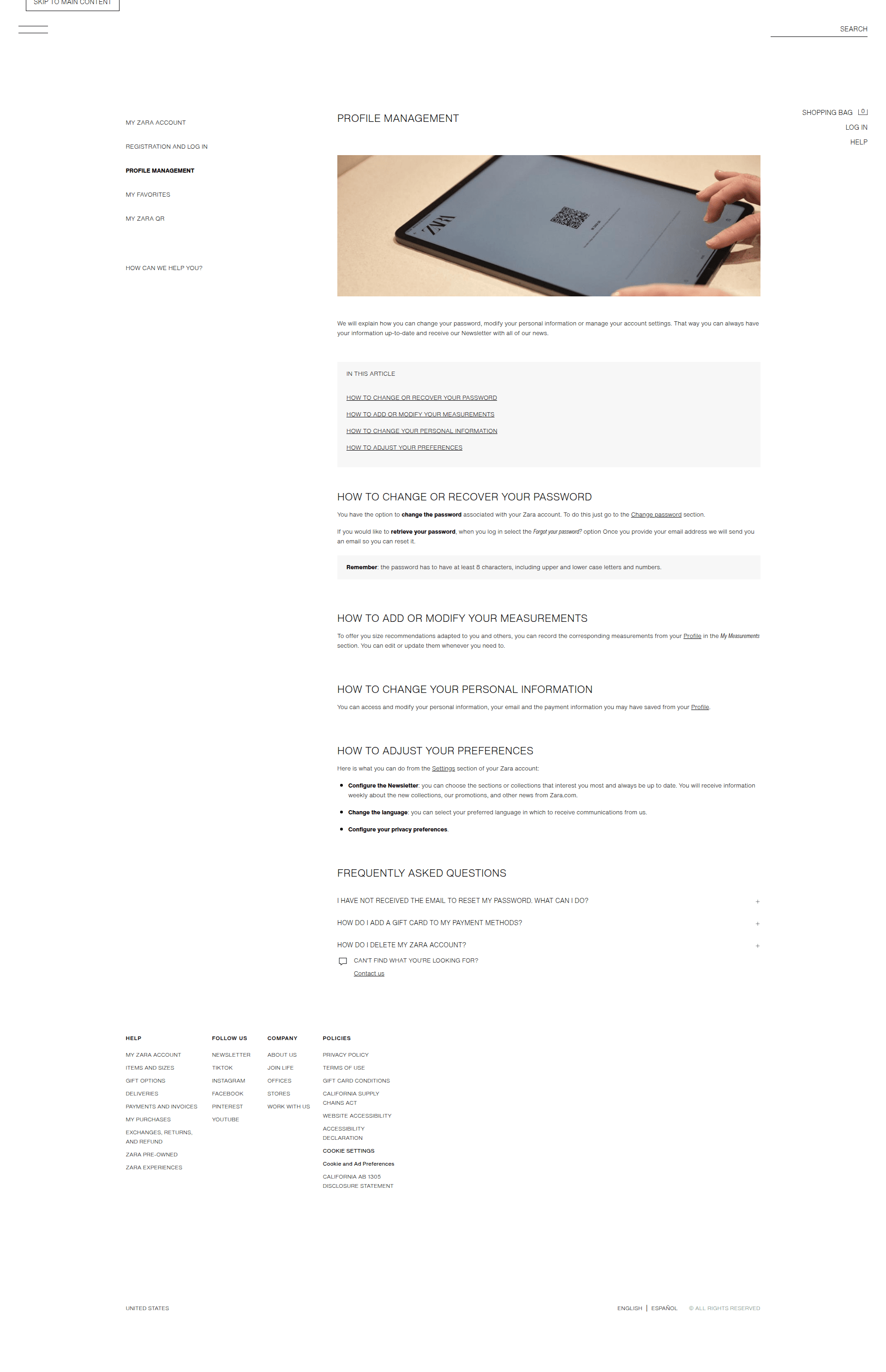zara profile screenshot