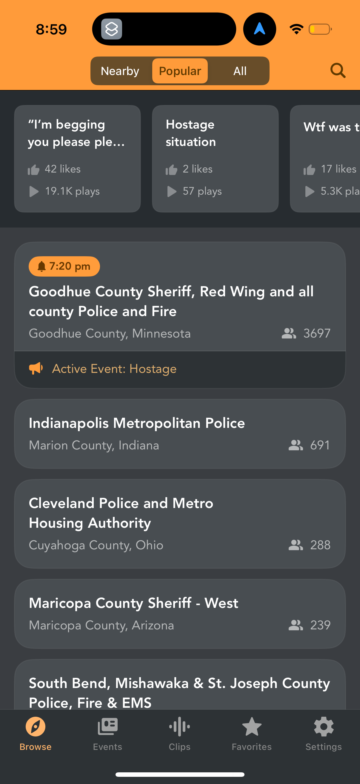 police-radio search screenshot