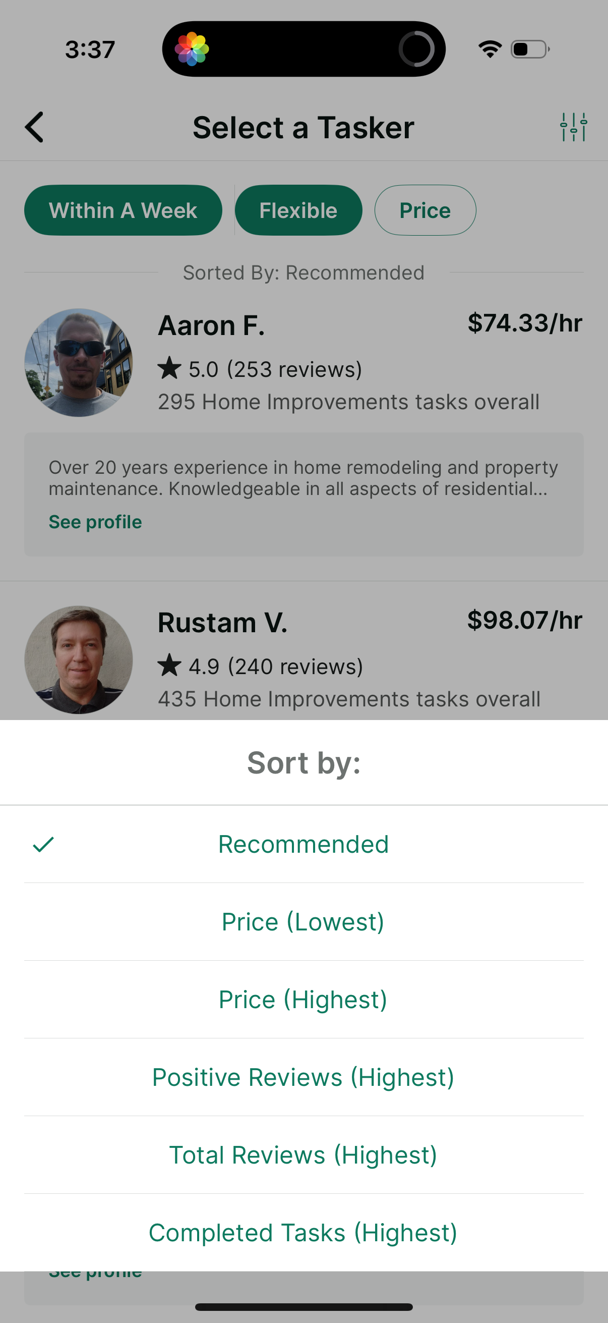 taskrabbit search screenshot