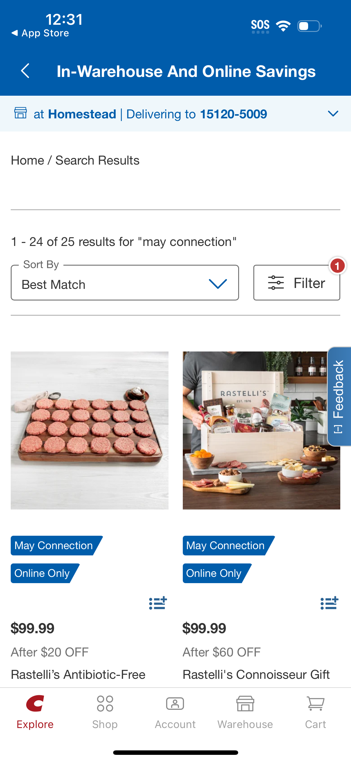 costco search screenshot