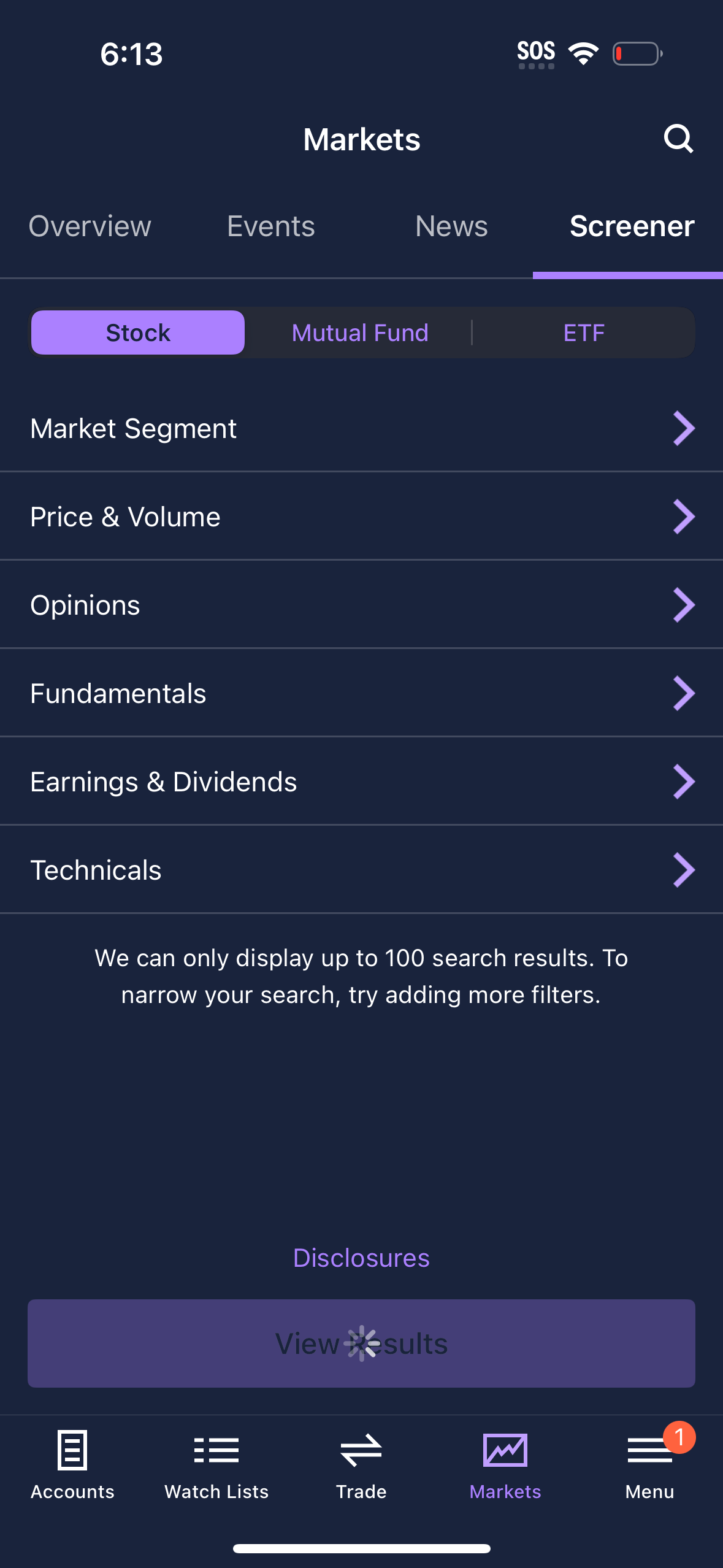 etrade search screenshot