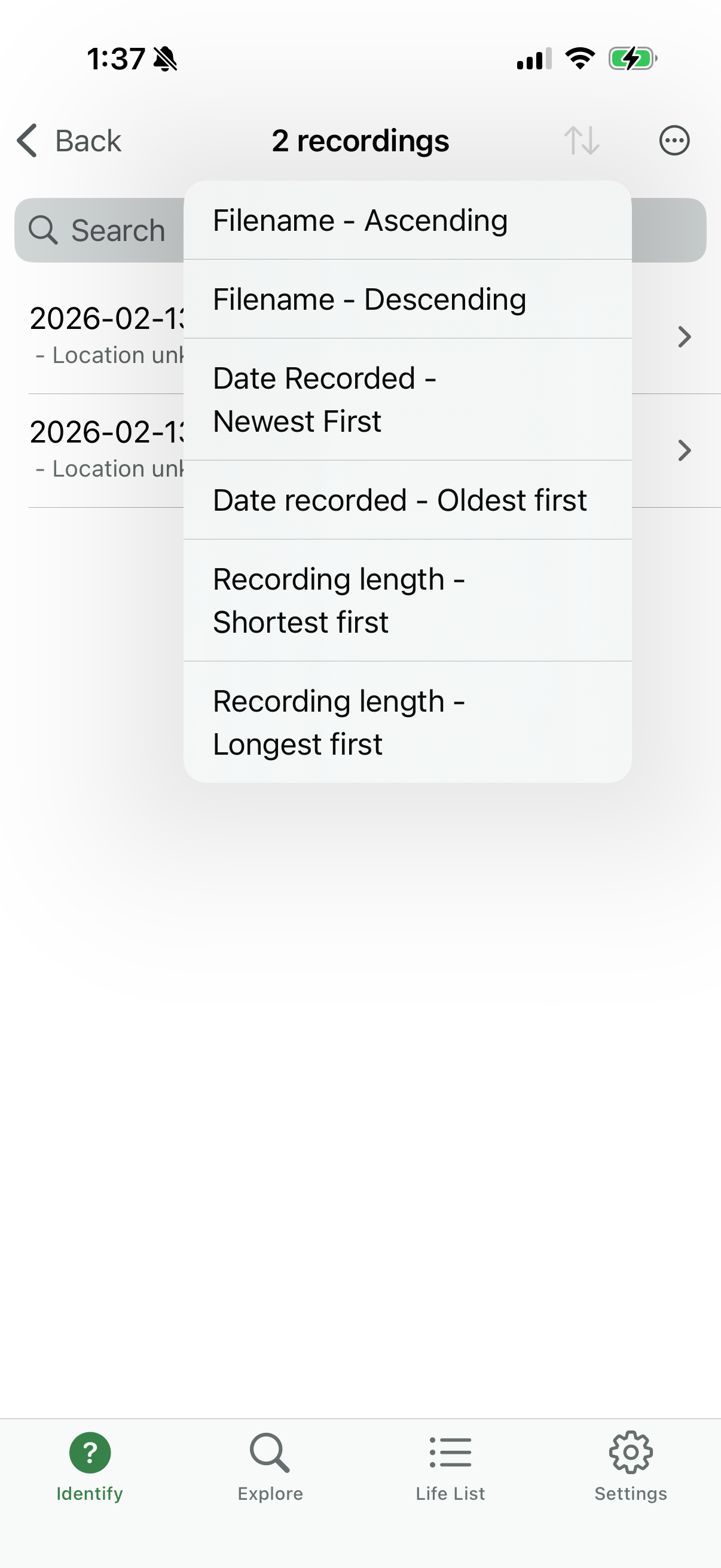 merlin-bird search screenshot