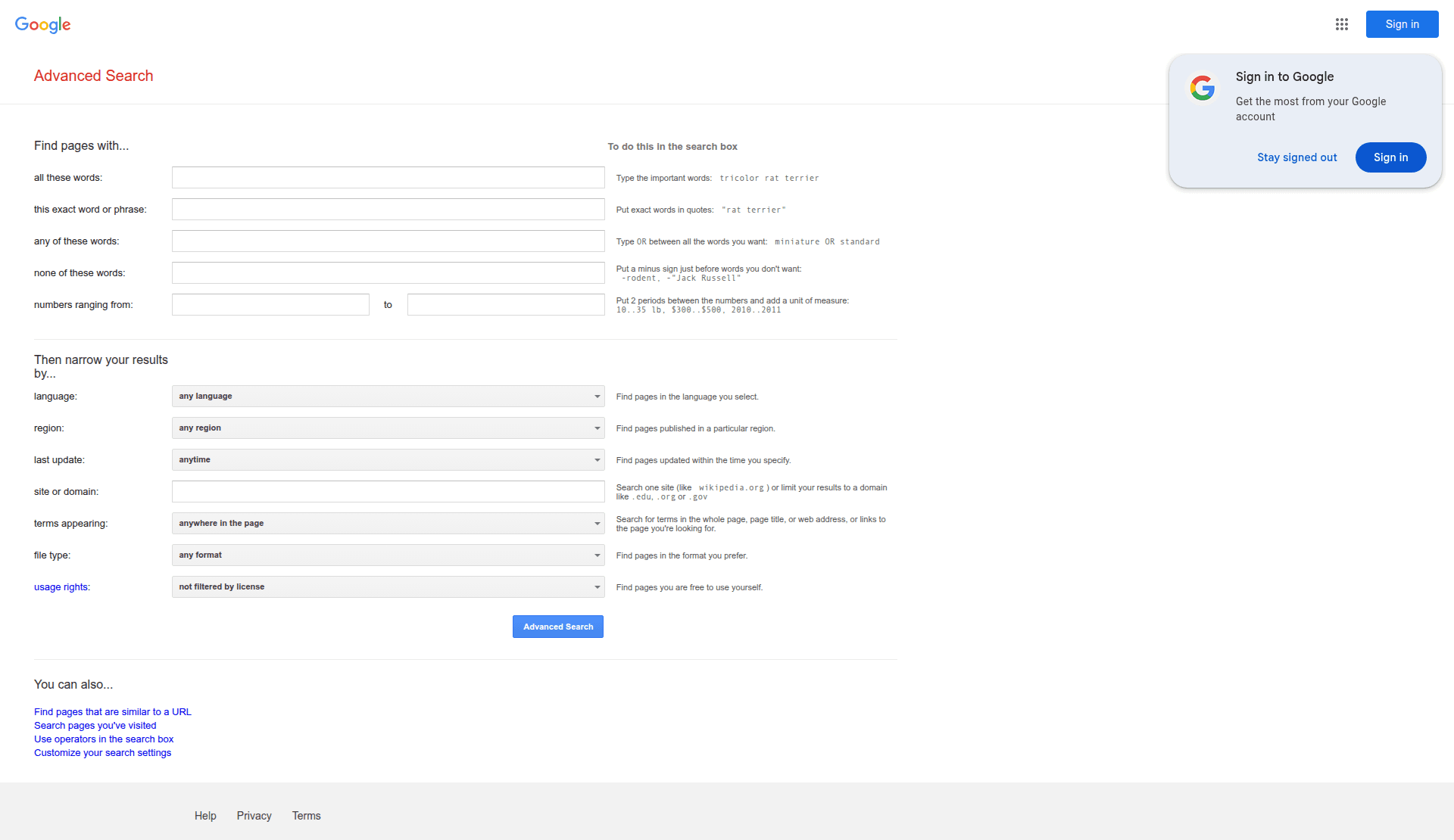 google search screenshot