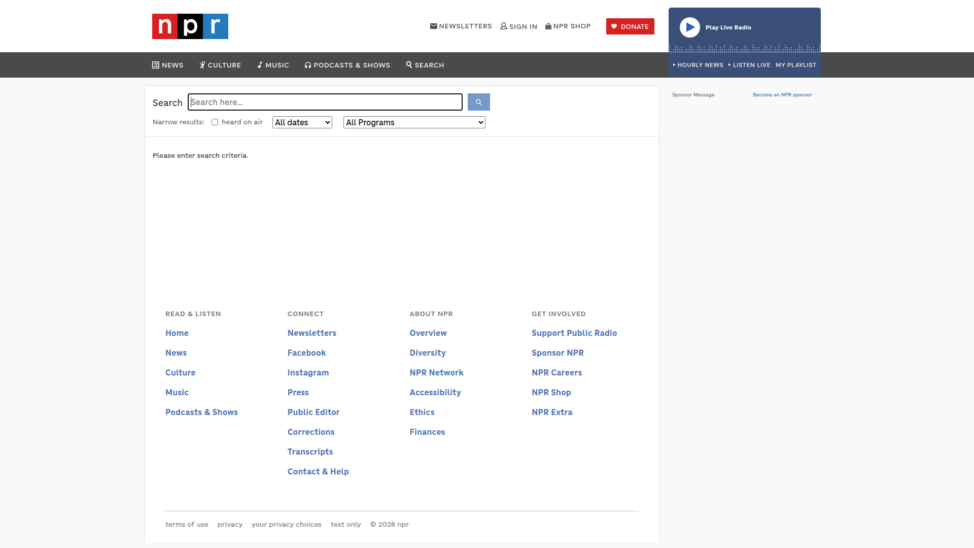npr search screenshot