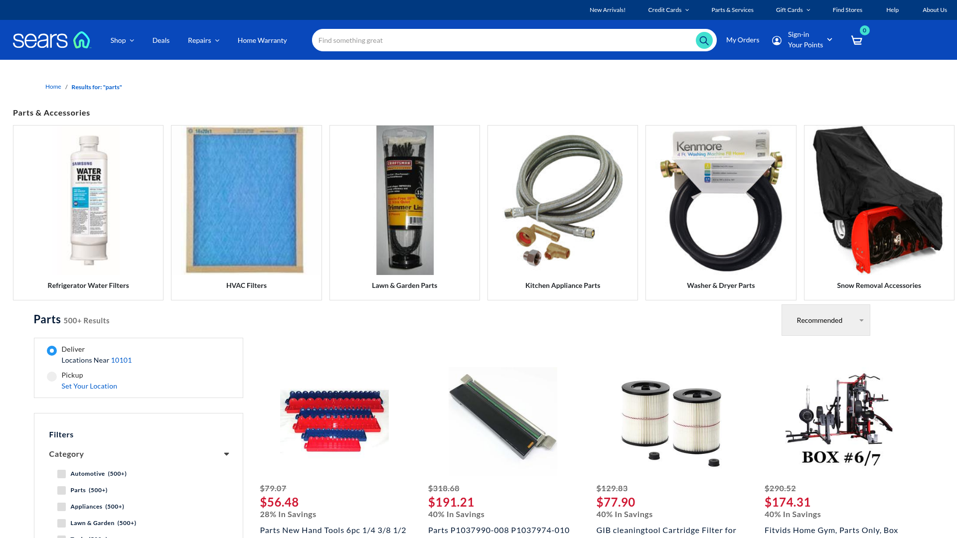 sears search screenshot