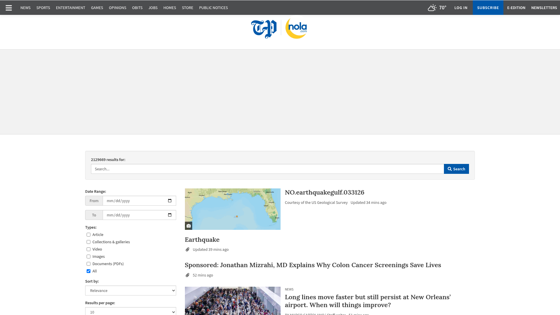 the-new-orleans-times-picayune search screenshot