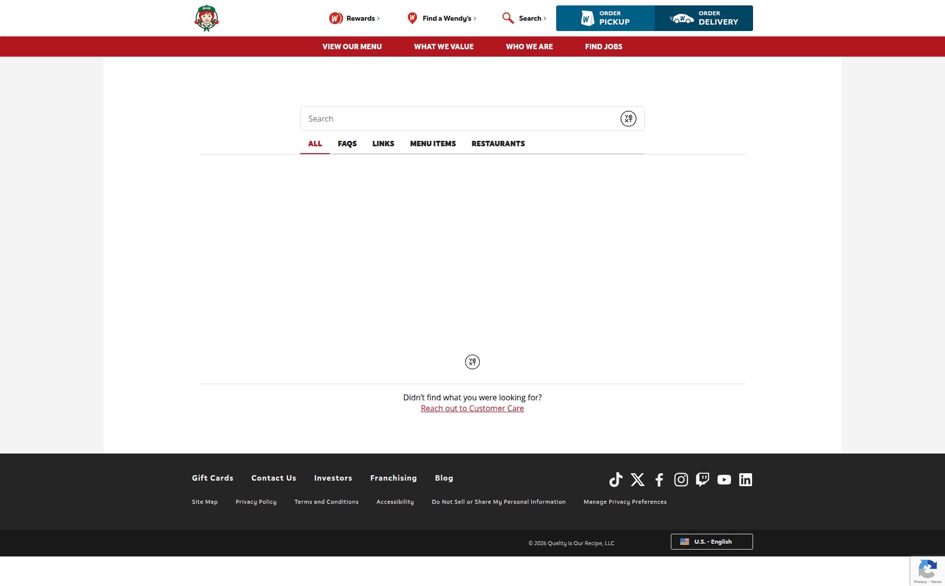 wendys search screenshot