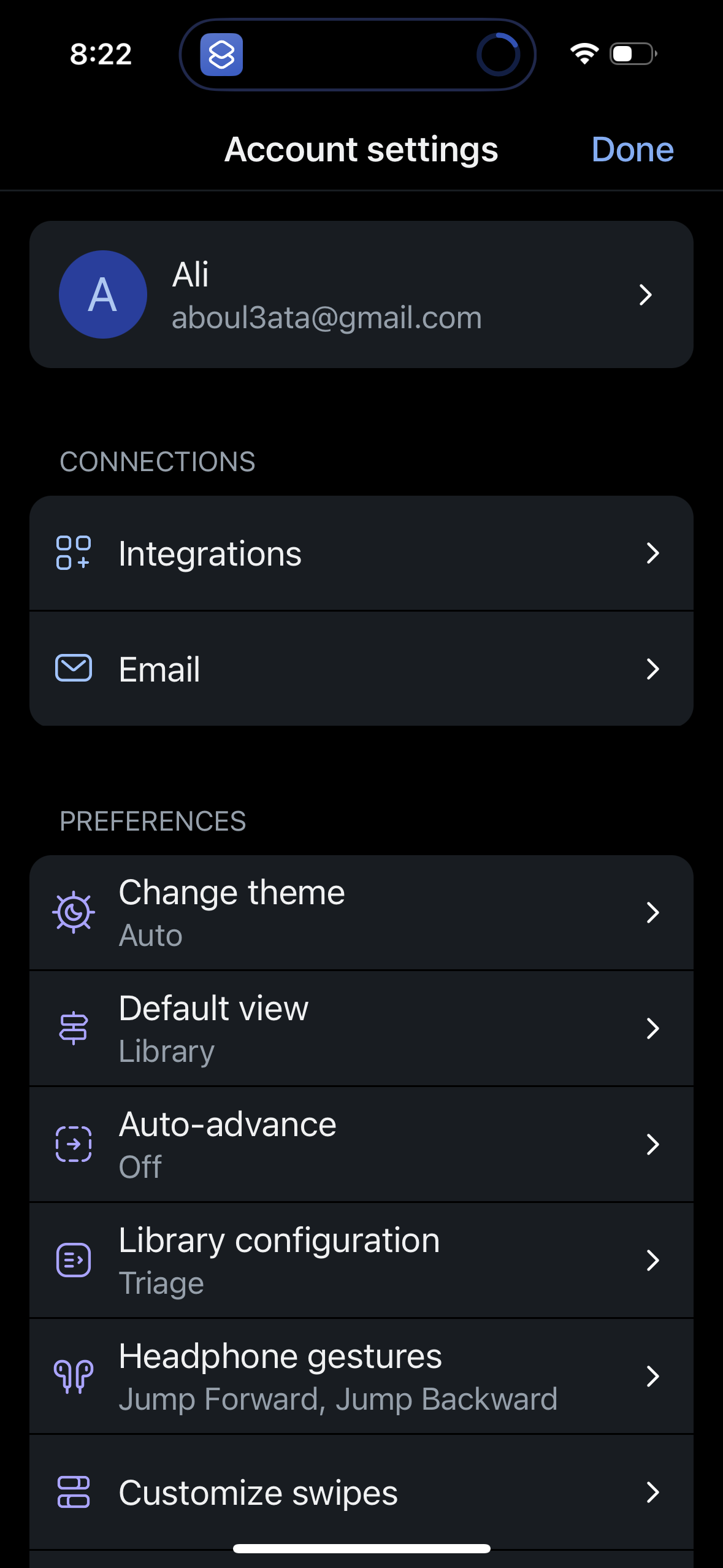 reader settings screenshot