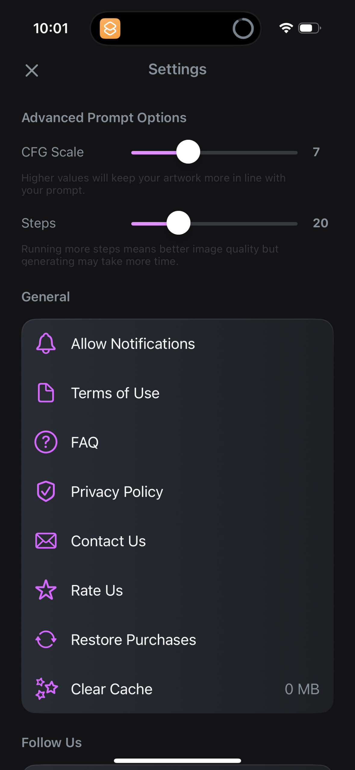 ai-arta settings screenshot