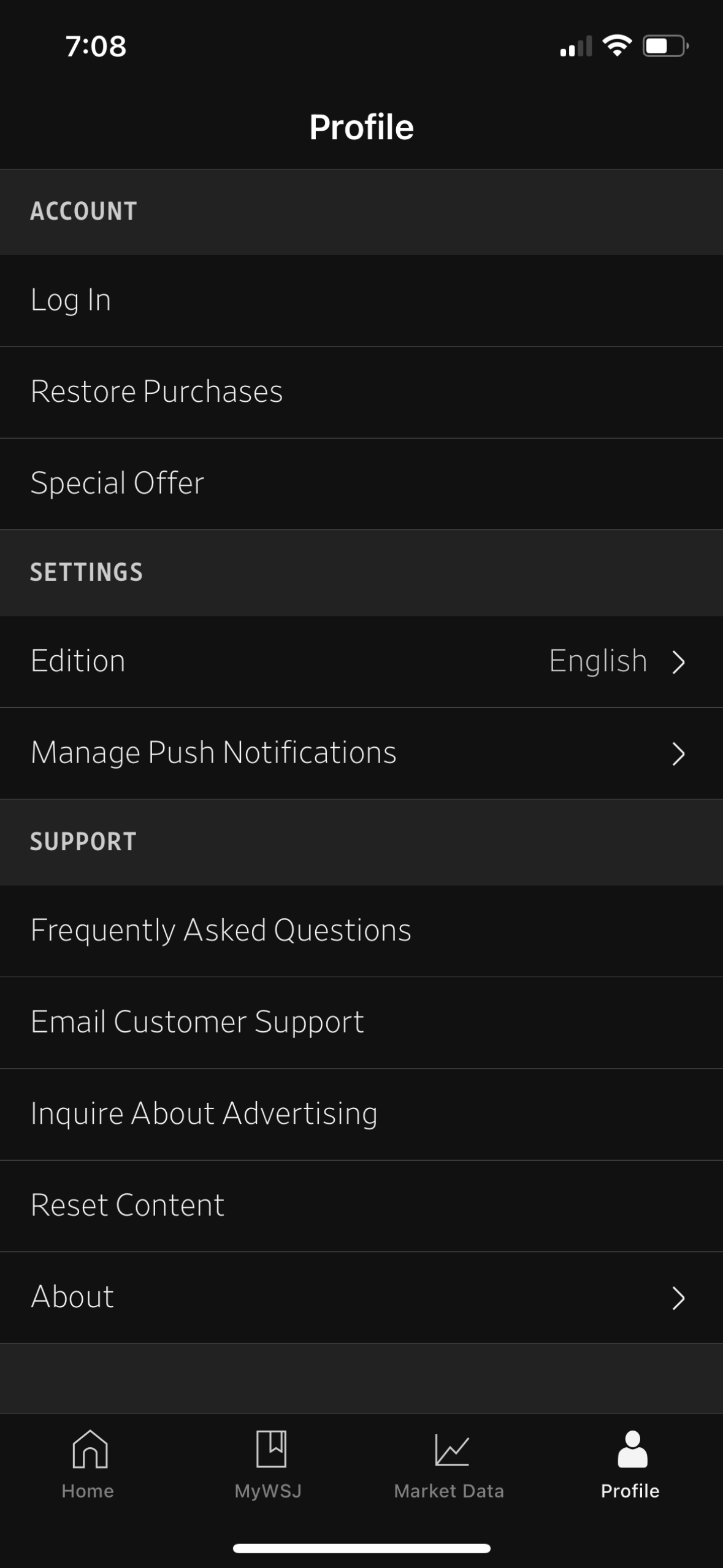 wsj settings screenshot