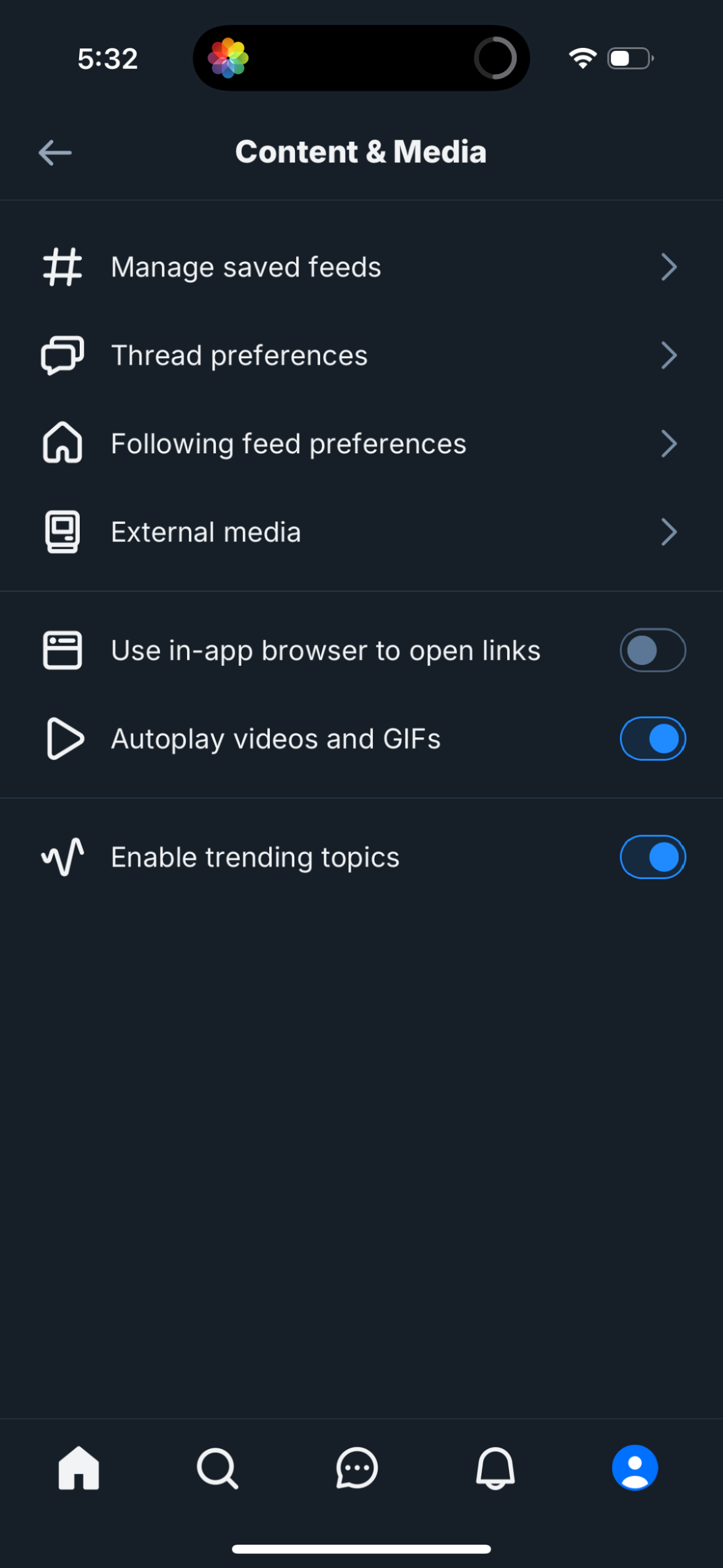 bluesky settings screenshot