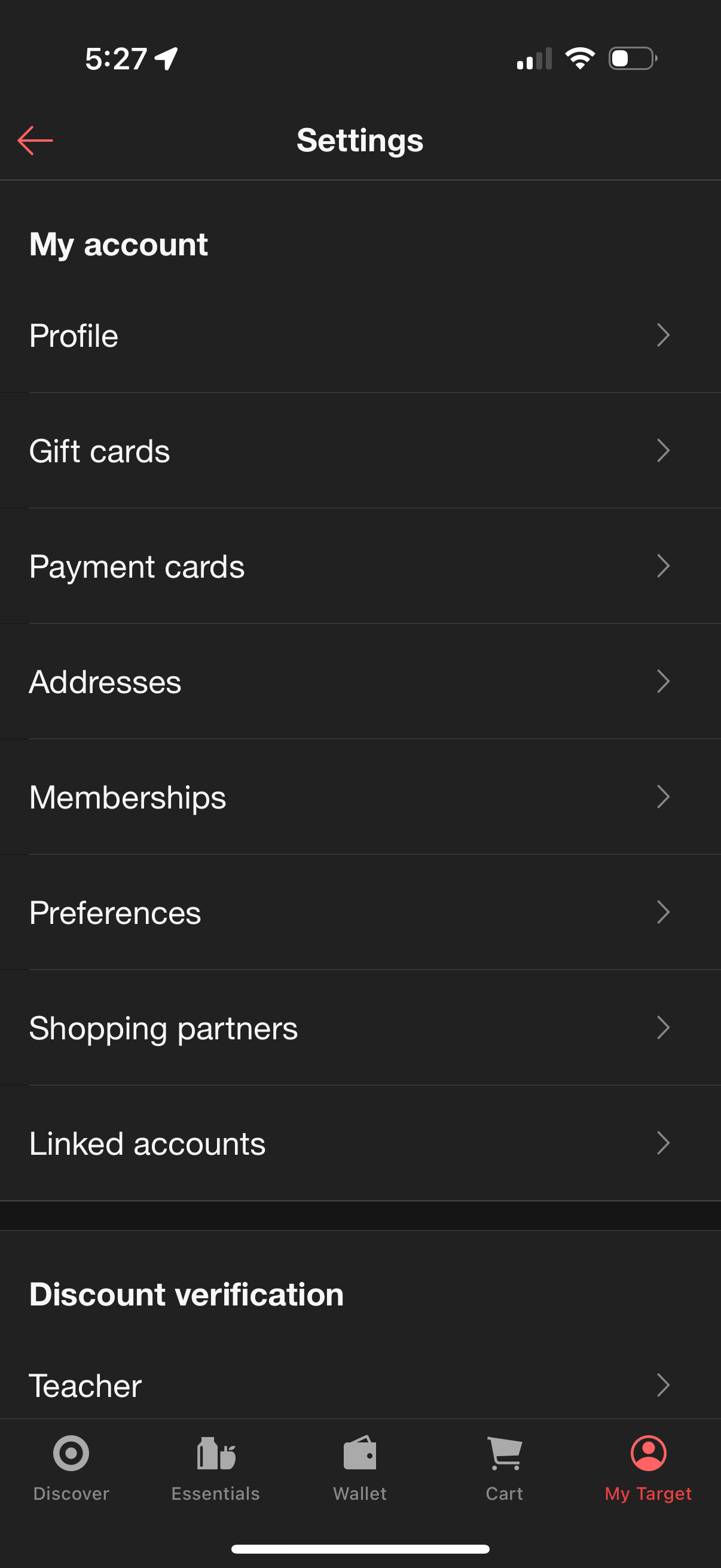 target settings screenshot