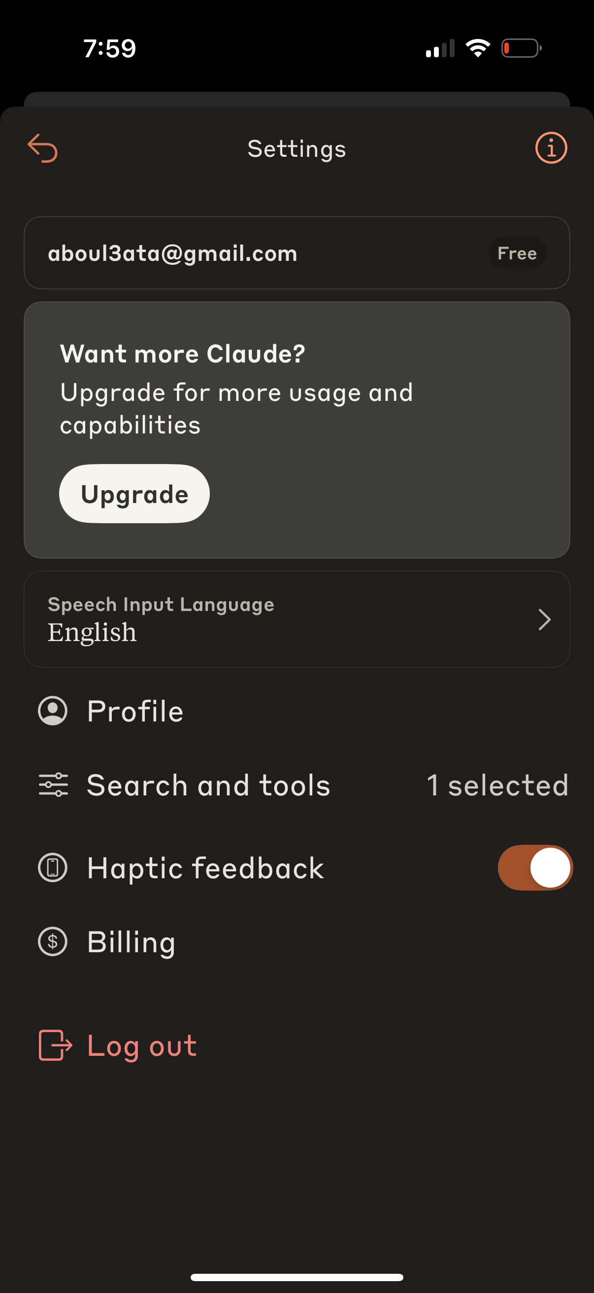 claude settings screenshot