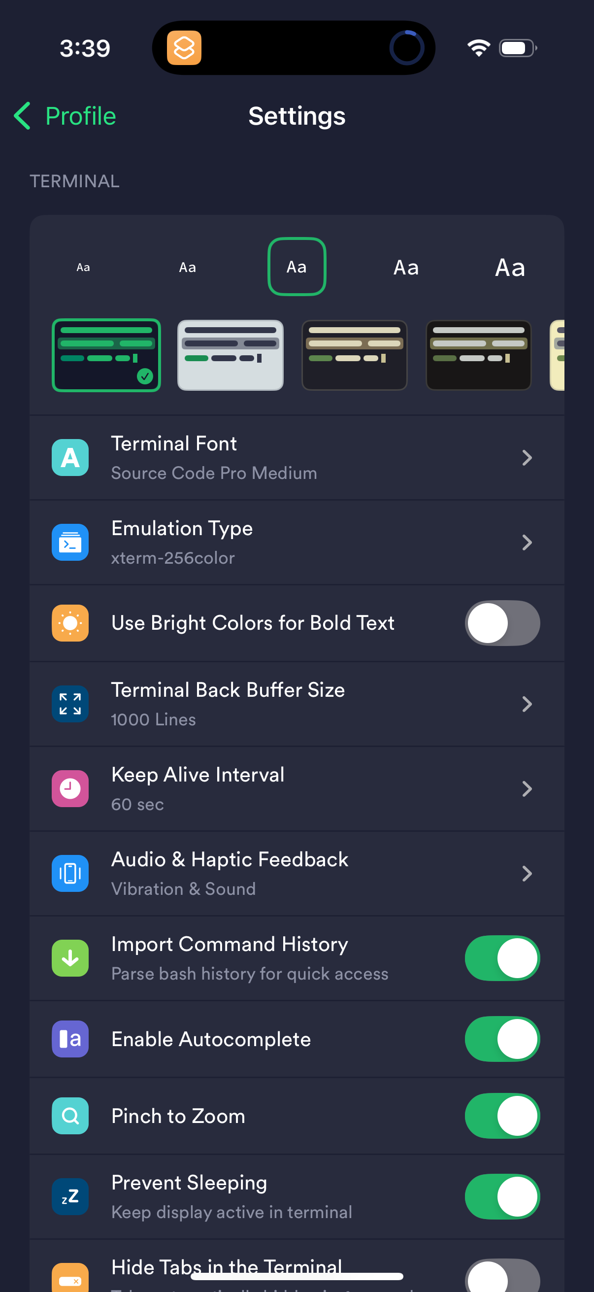 termius settings screenshot