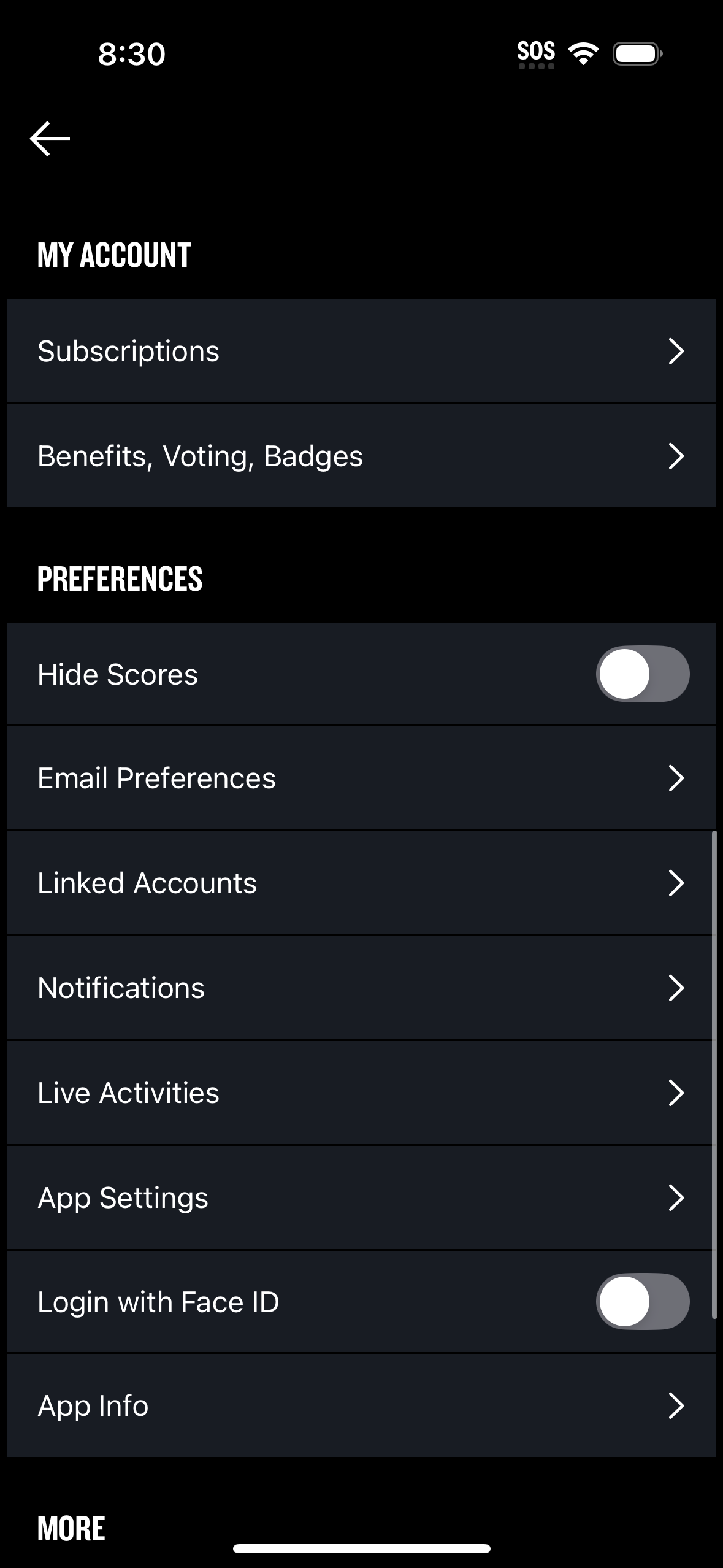 nba settings screenshot