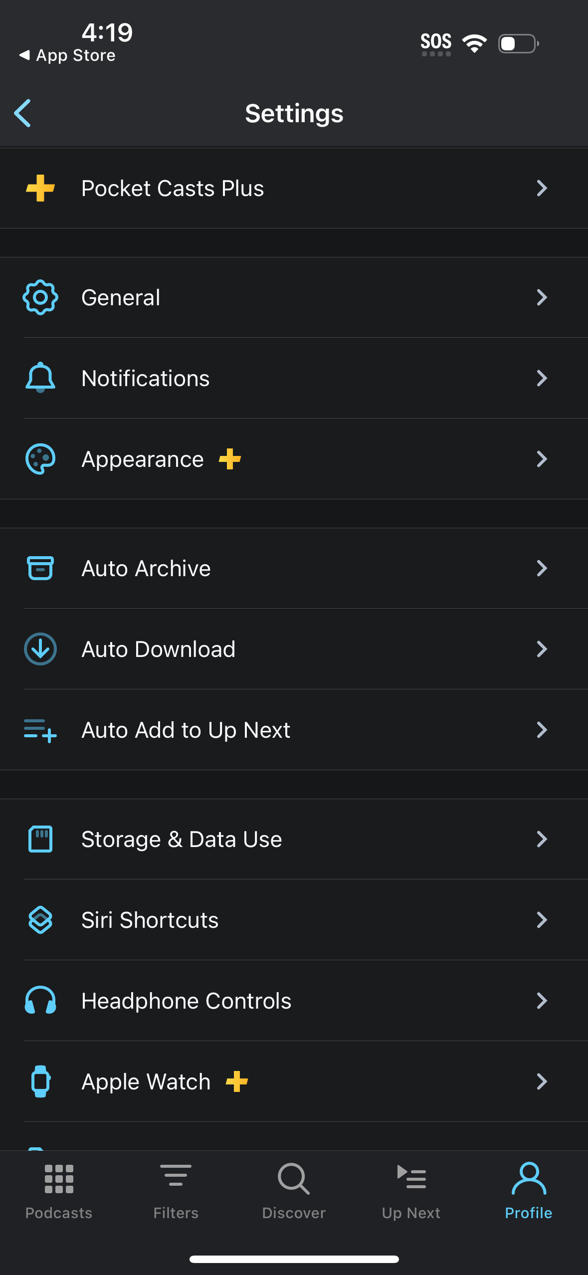 pocket-casts settings screenshot