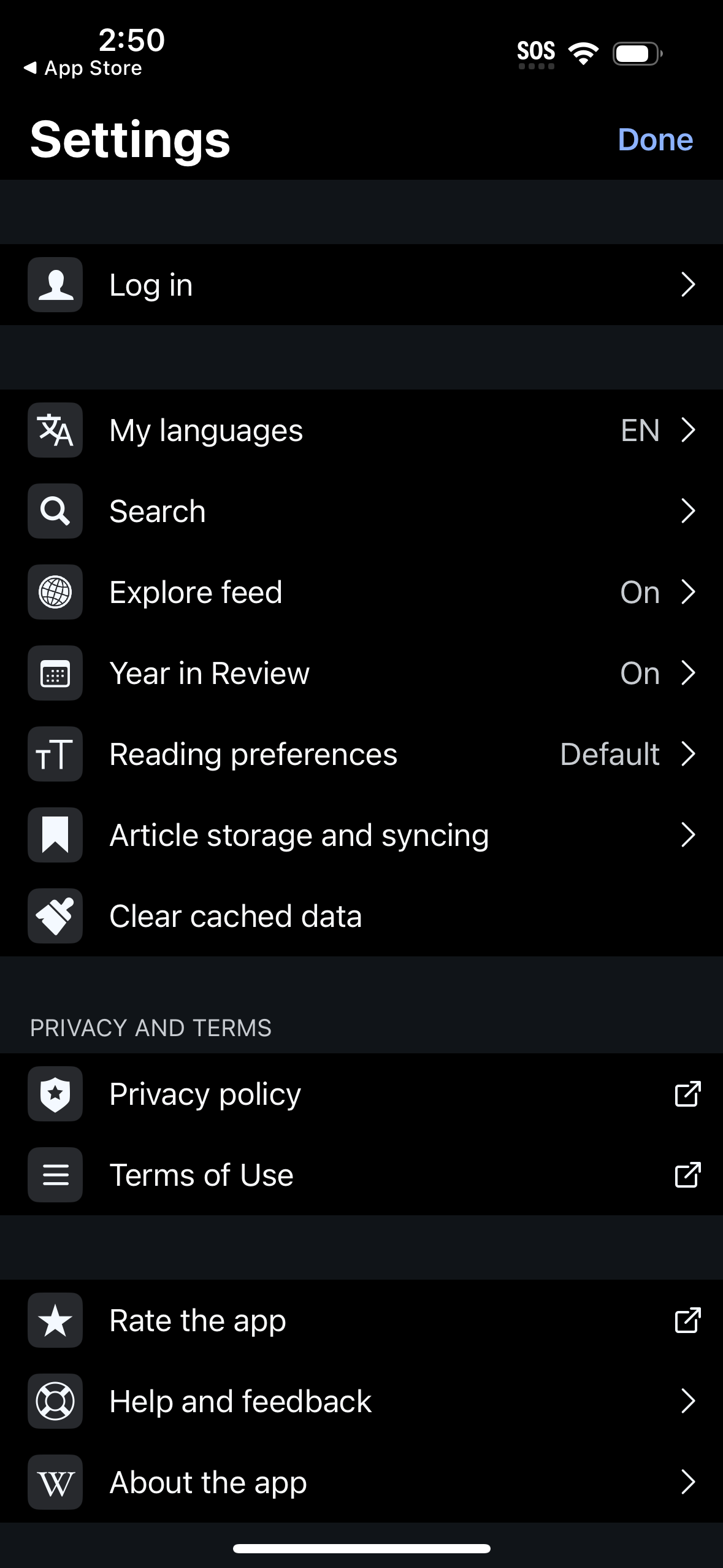 wikipedia settings screenshot