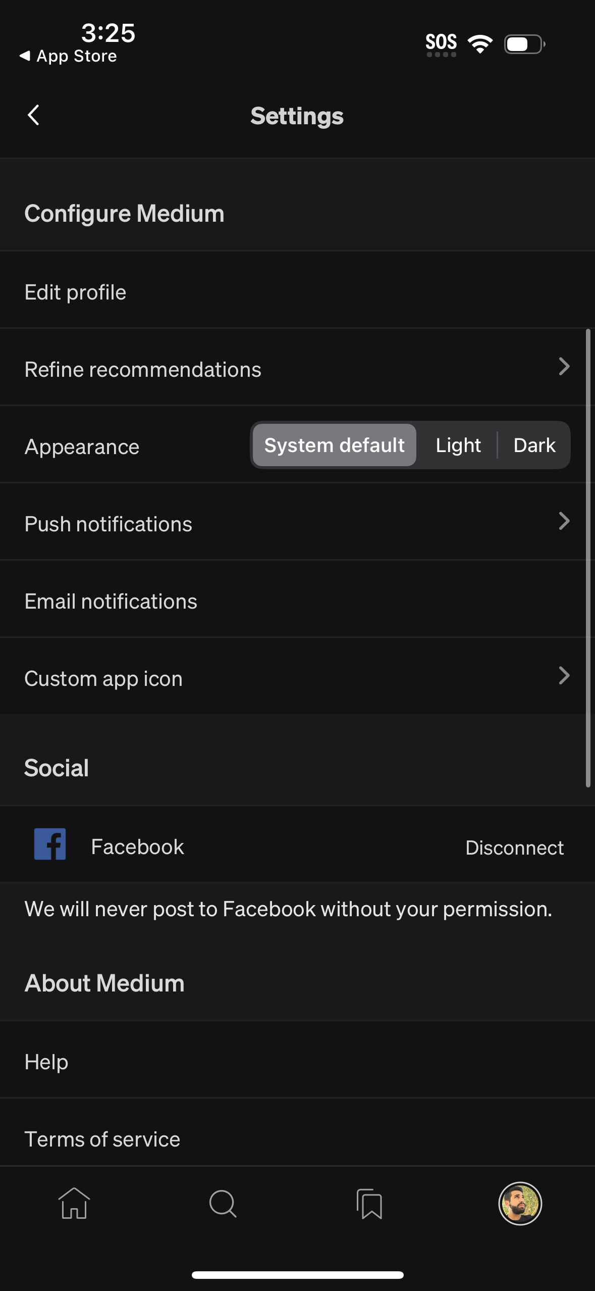 medium settings screenshot