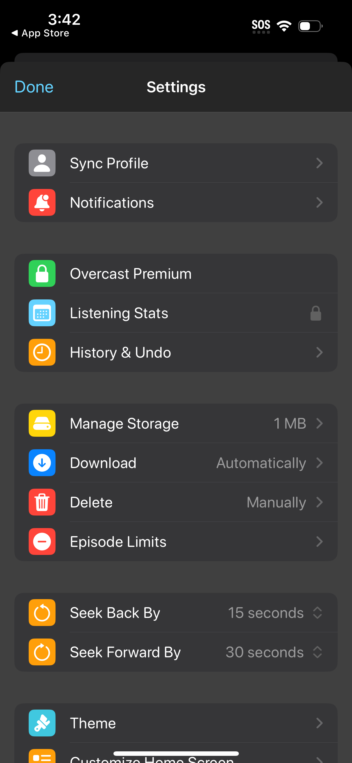 overcast settings screenshot