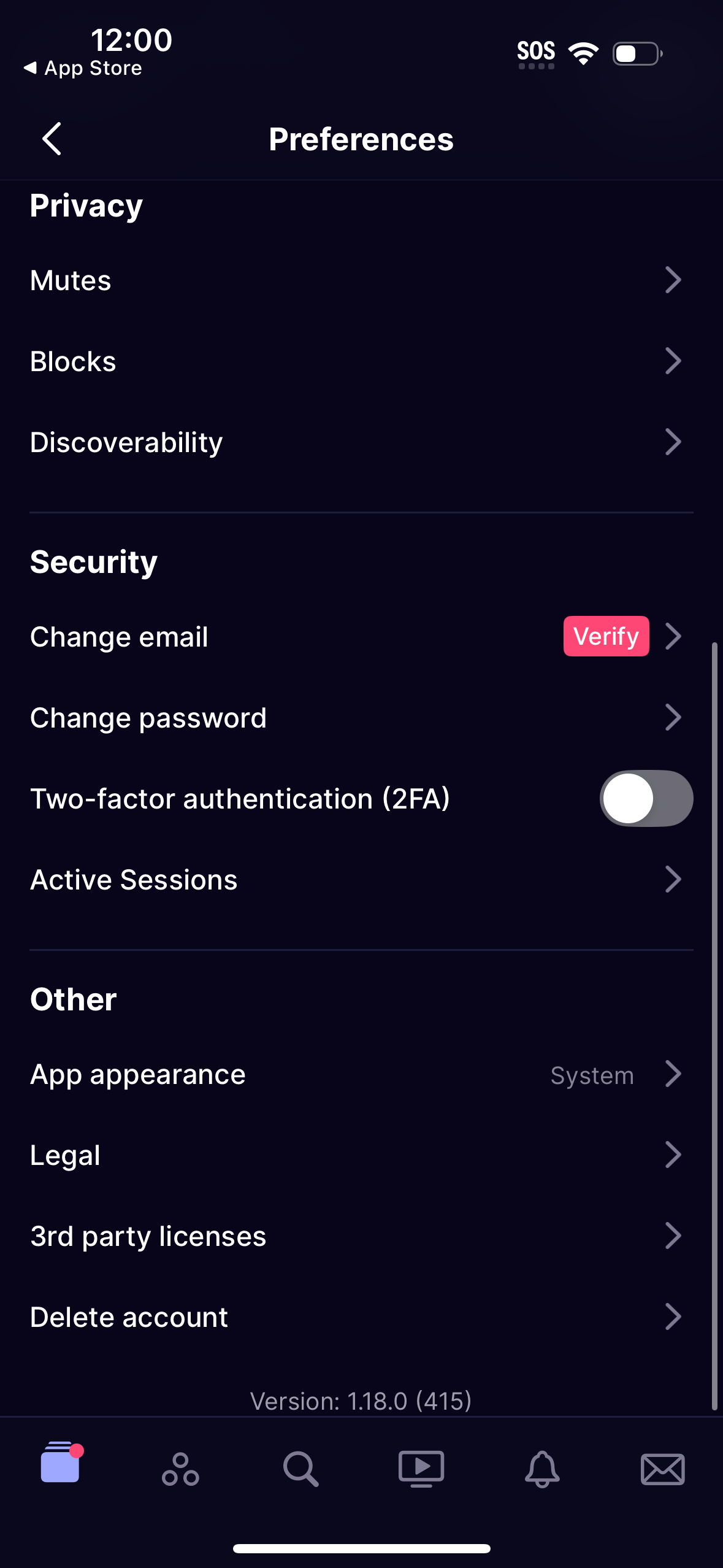 truth-social settings screenshot