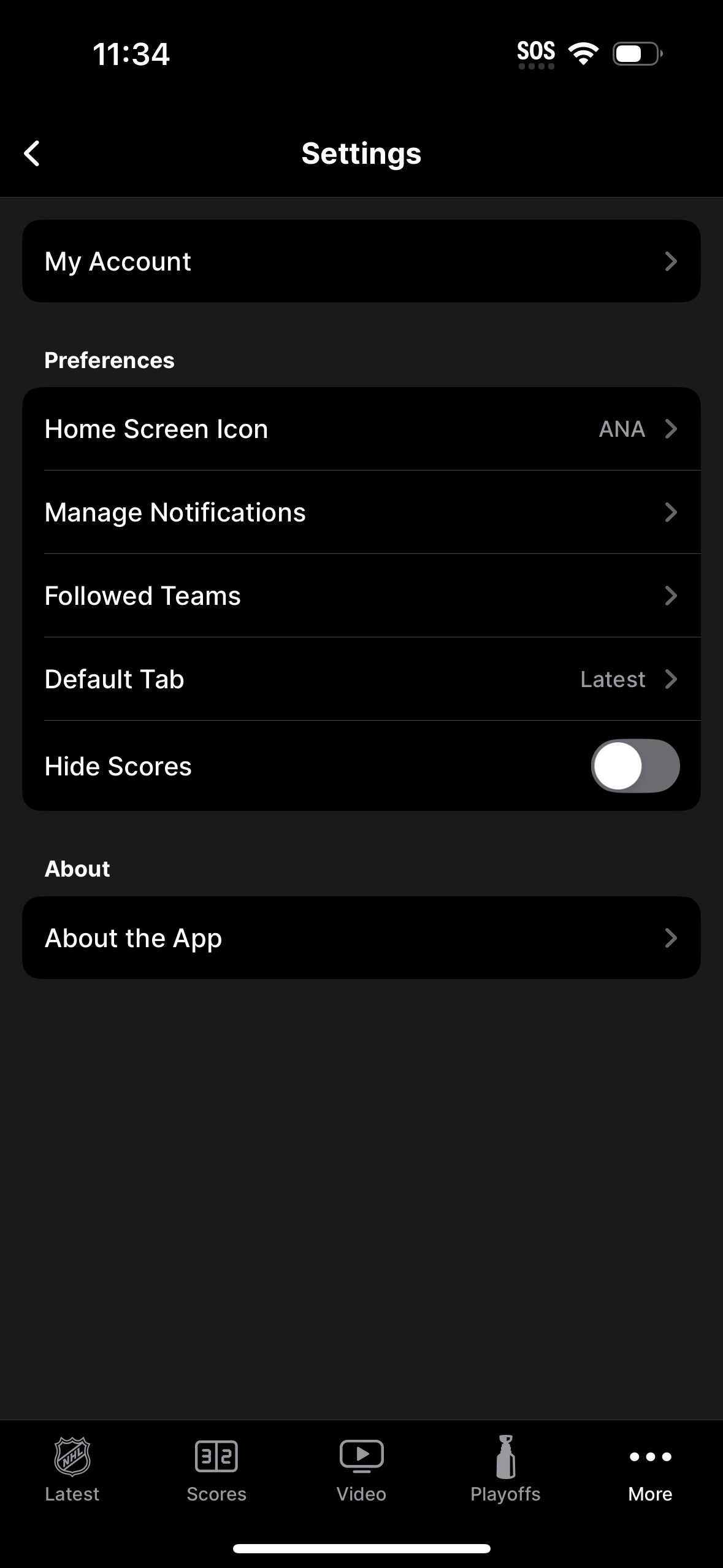 nhl settings screenshot
