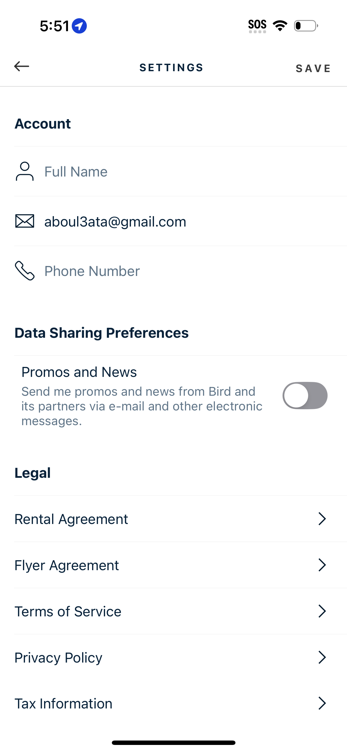 bird settings screenshot