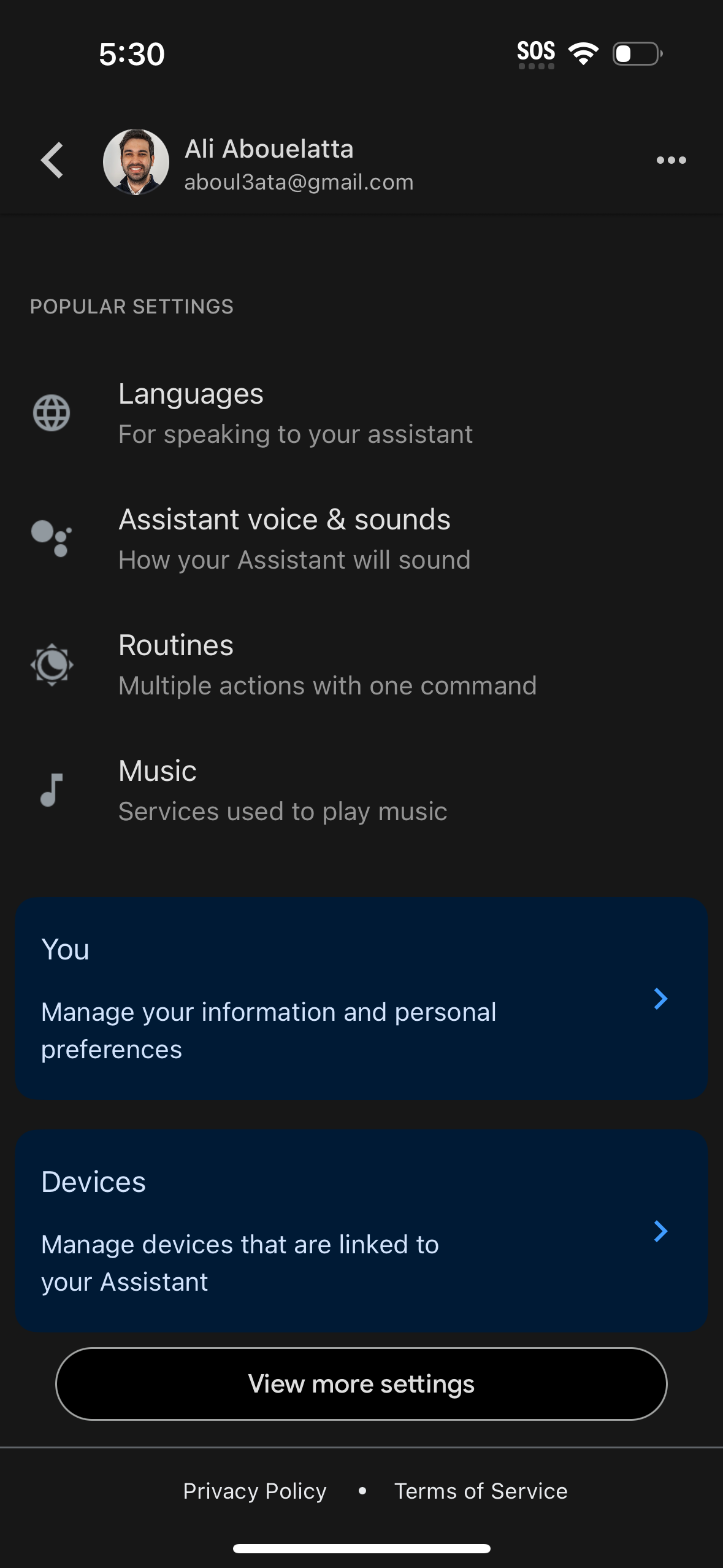 google-assistant settings screenshot