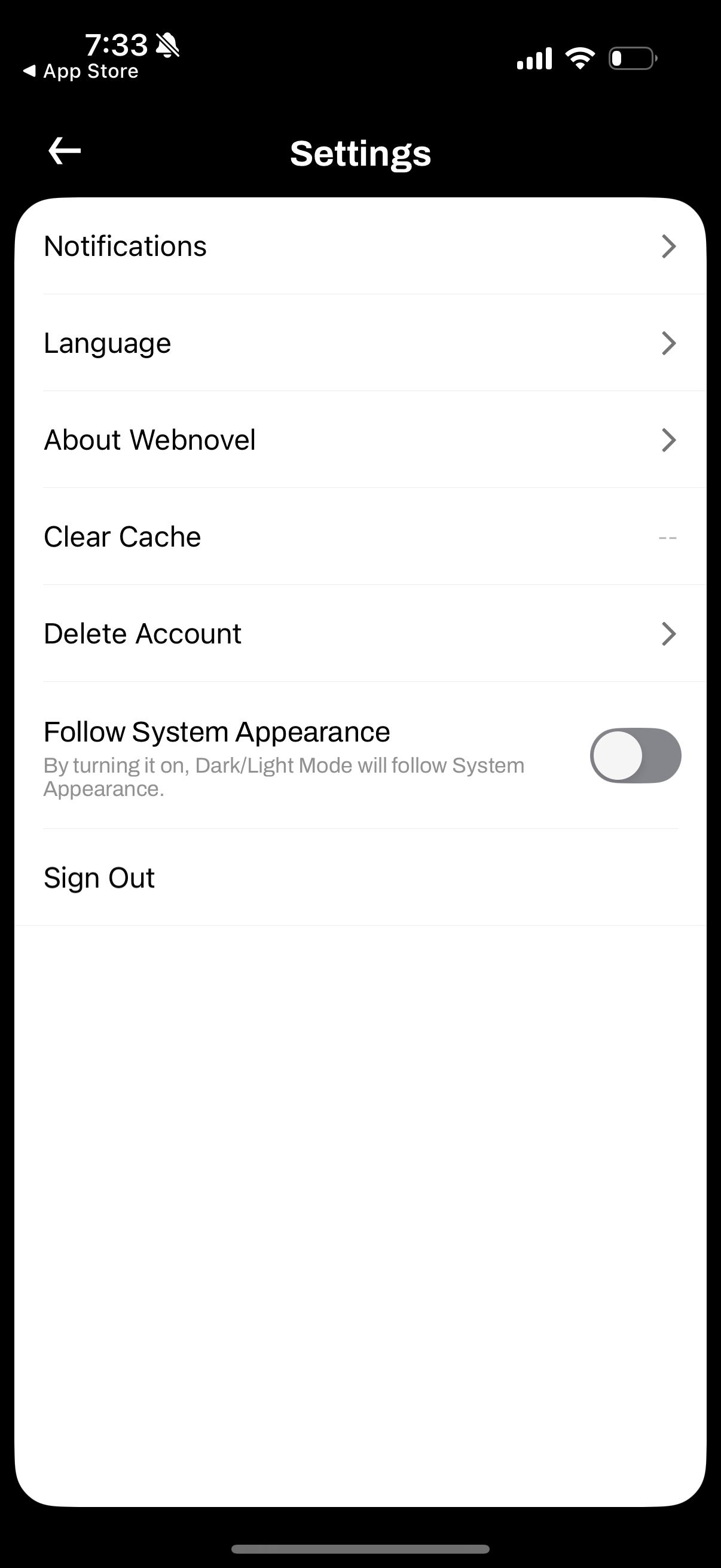 webnovel settings screenshot