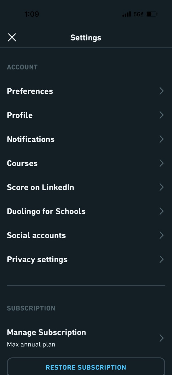duolingo settings screenshot