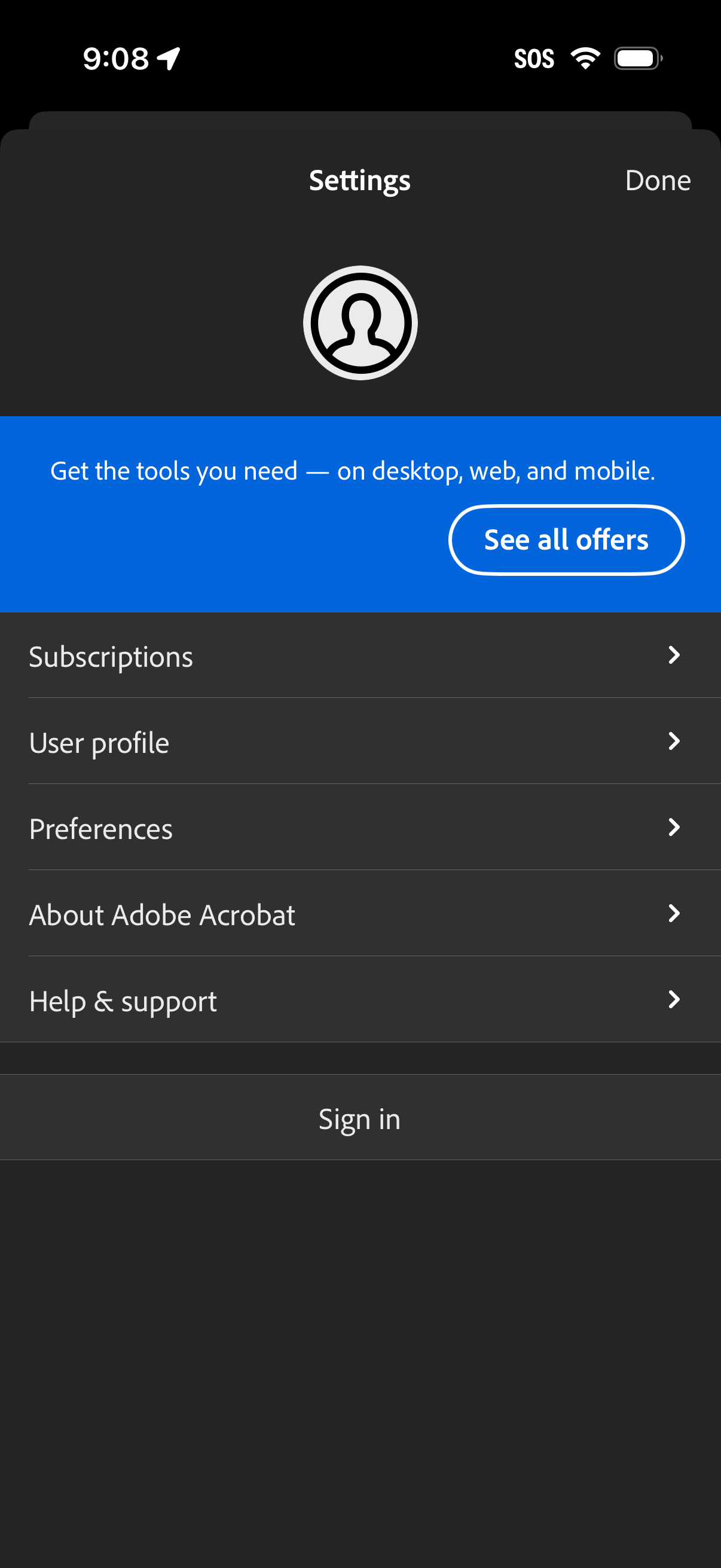 acrobat settings screenshot