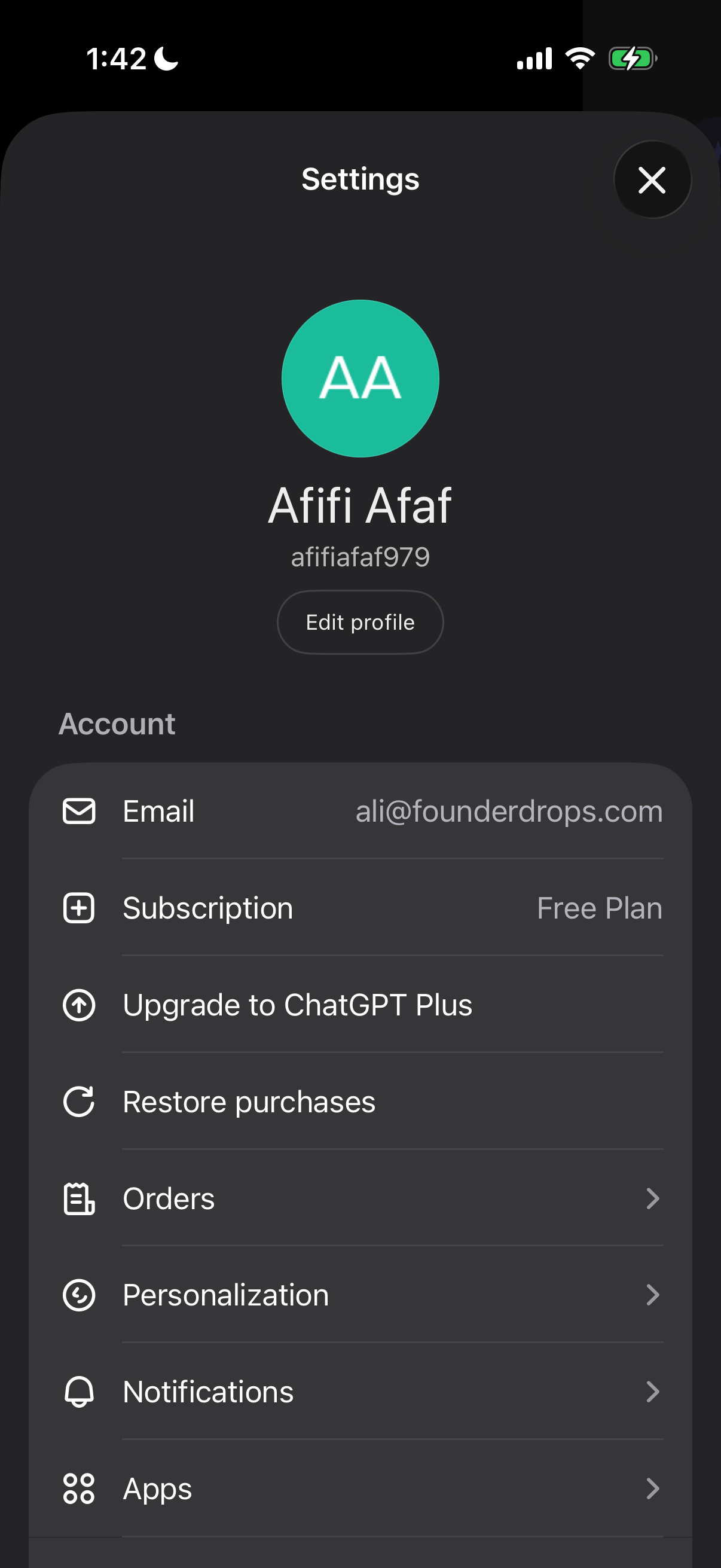 chatgpt settings screenshot