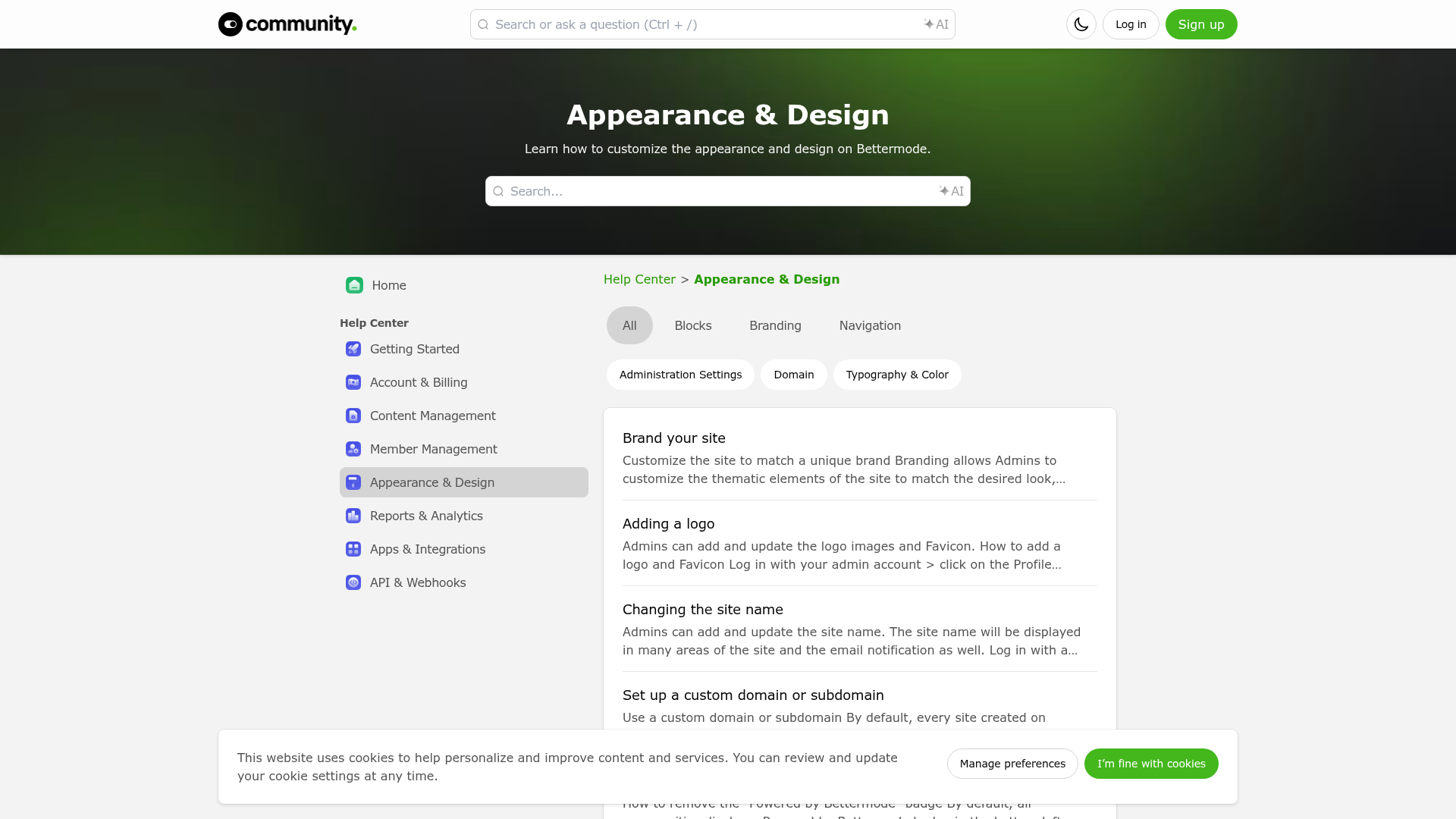 bettermode settings screenshot