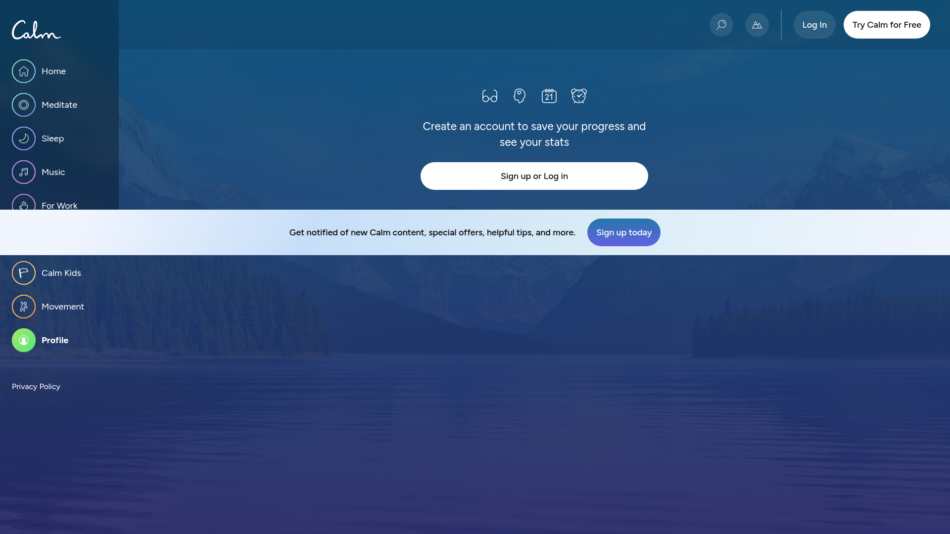 calm settings screenshot