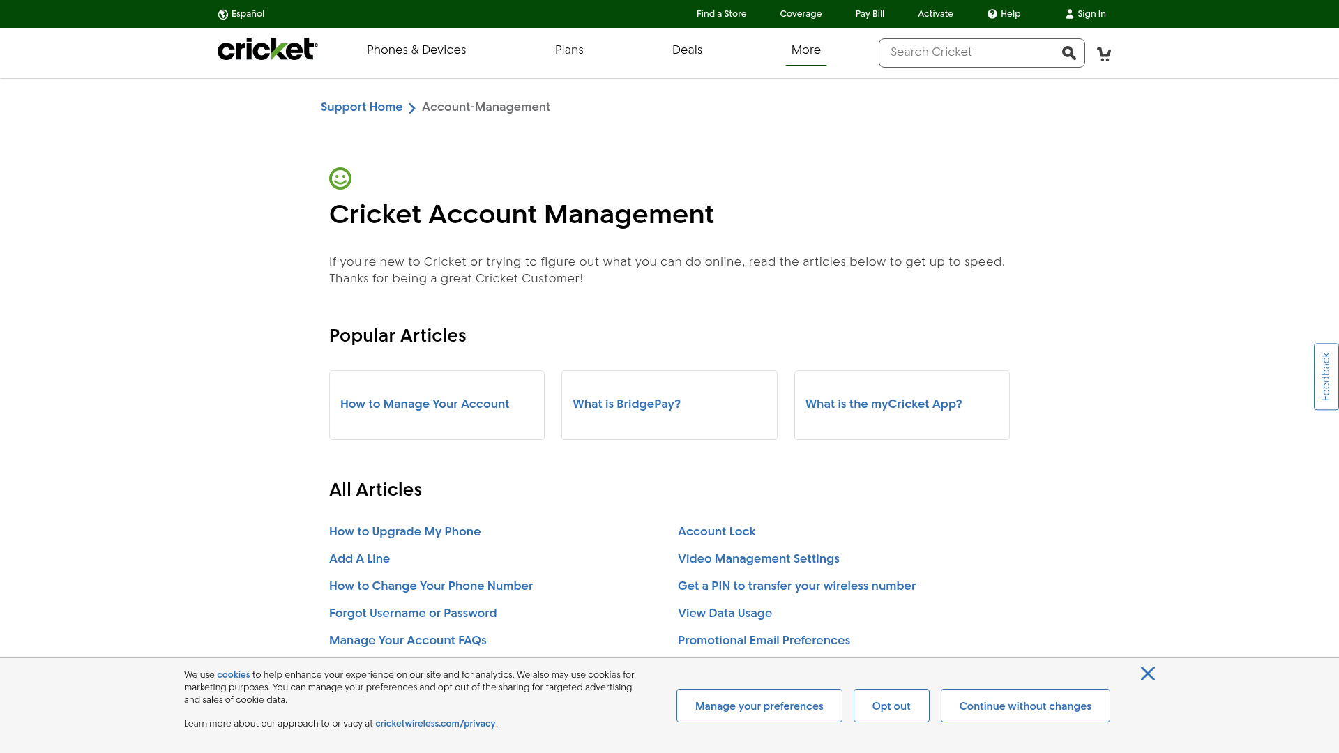 cricket-wireless settings screenshot