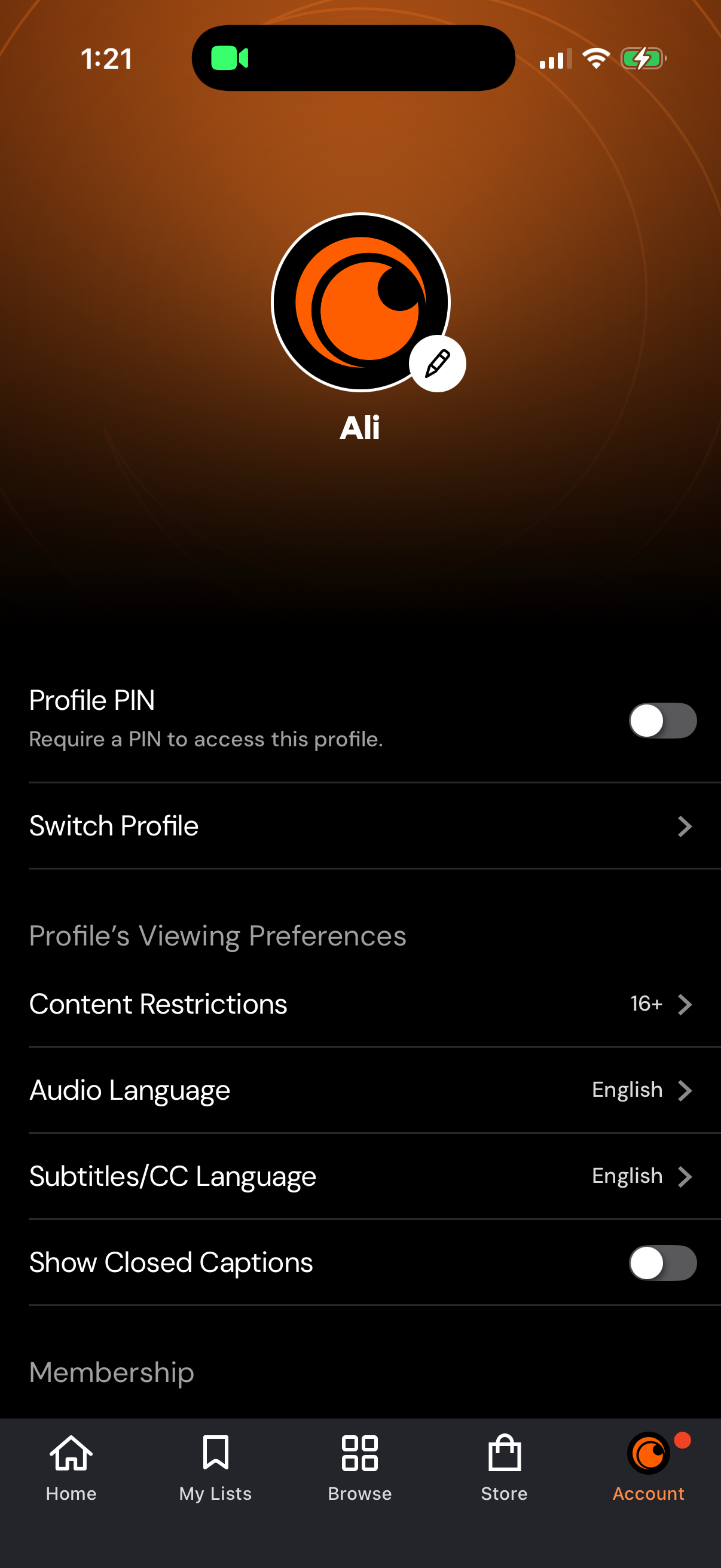 crunchyroll settings screenshot