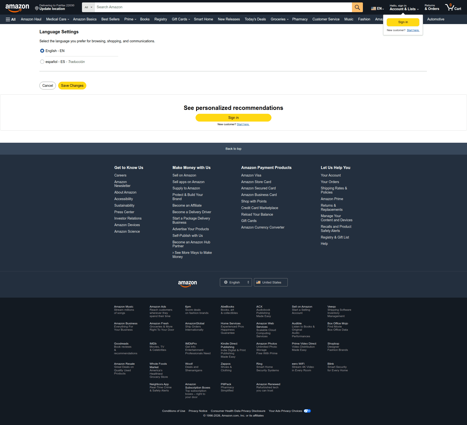 freevee settings screenshot