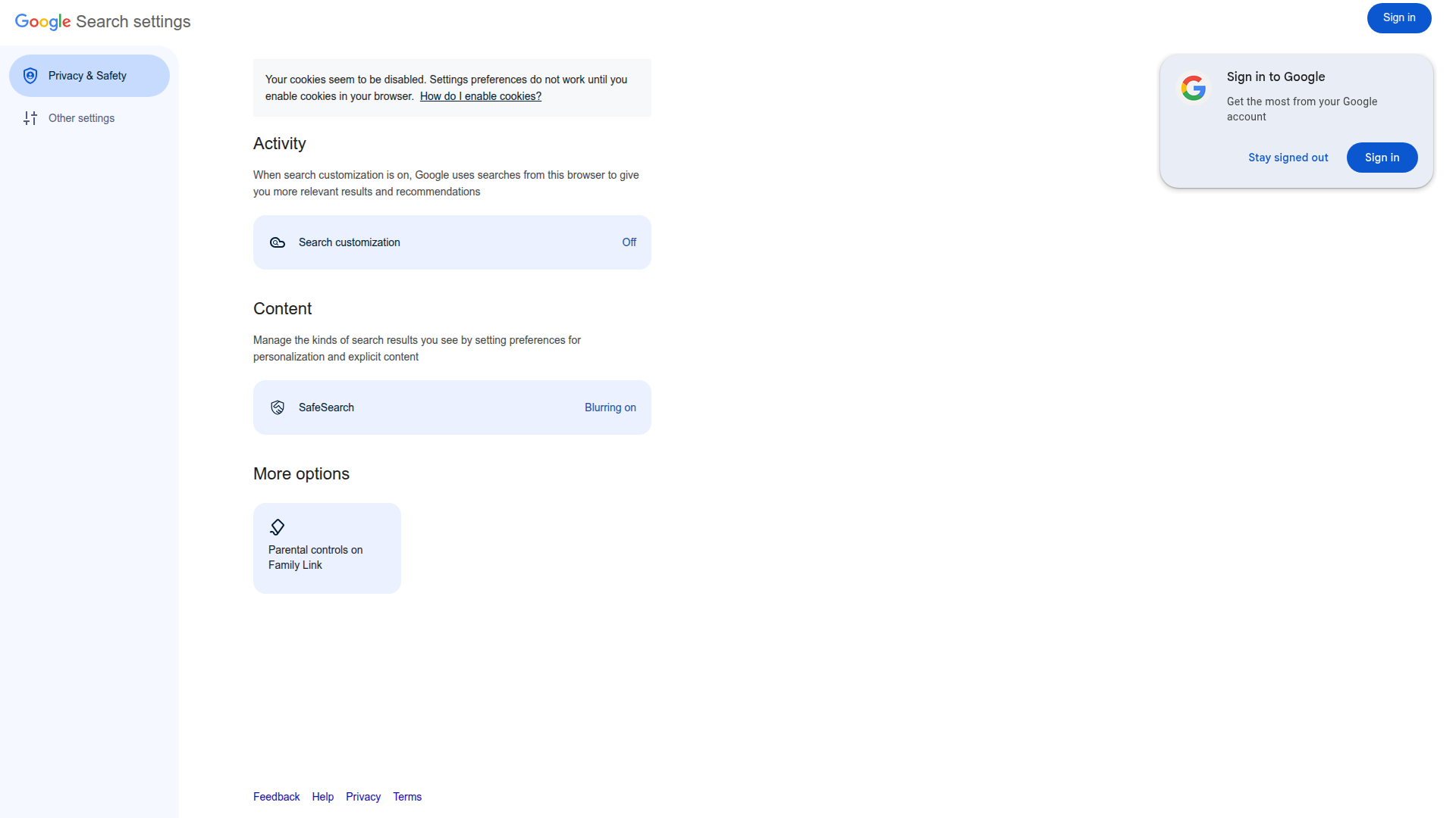 google settings screenshot