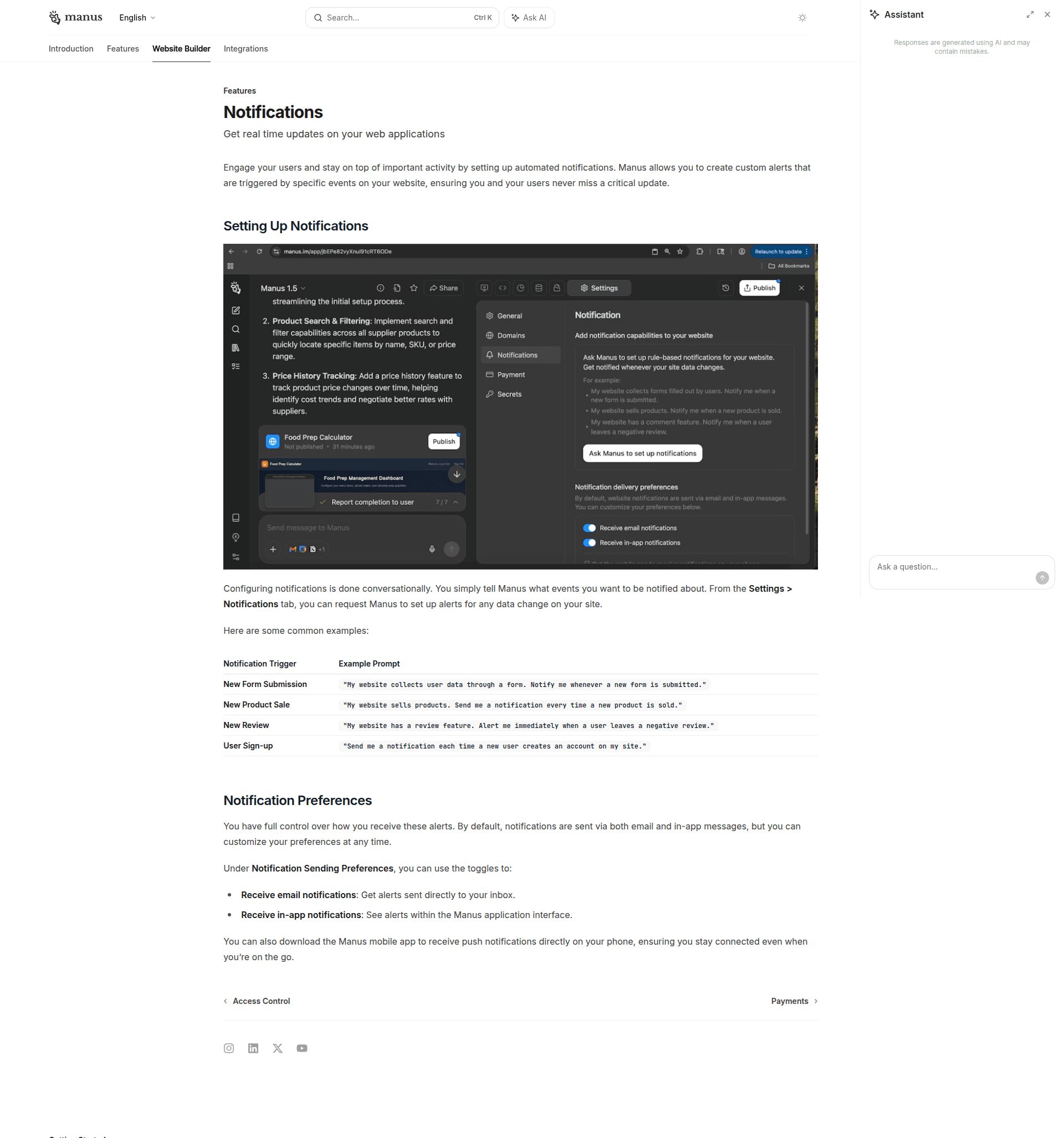 manus settings screenshot