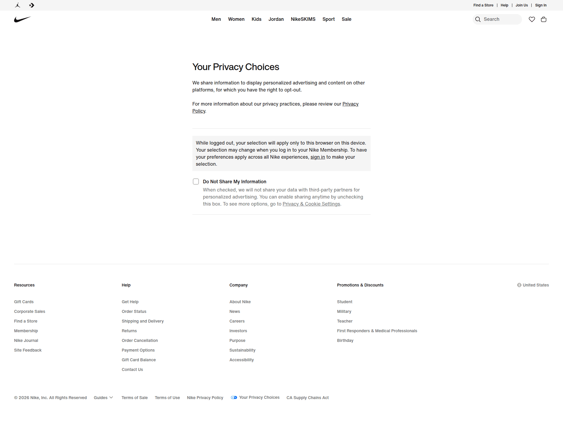 nike settings screenshot