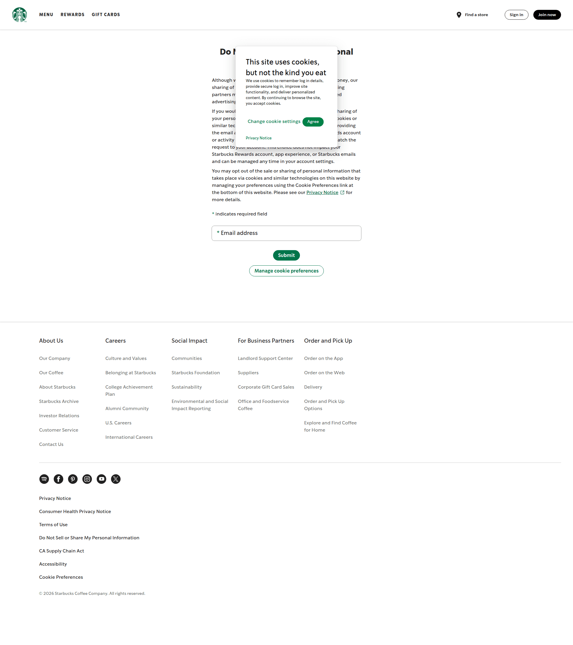 starbucks settings screenshot