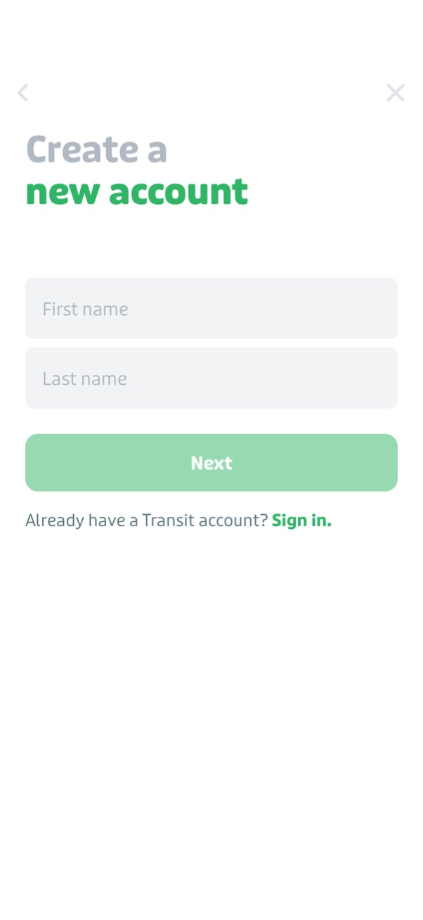 transit signup screenshot