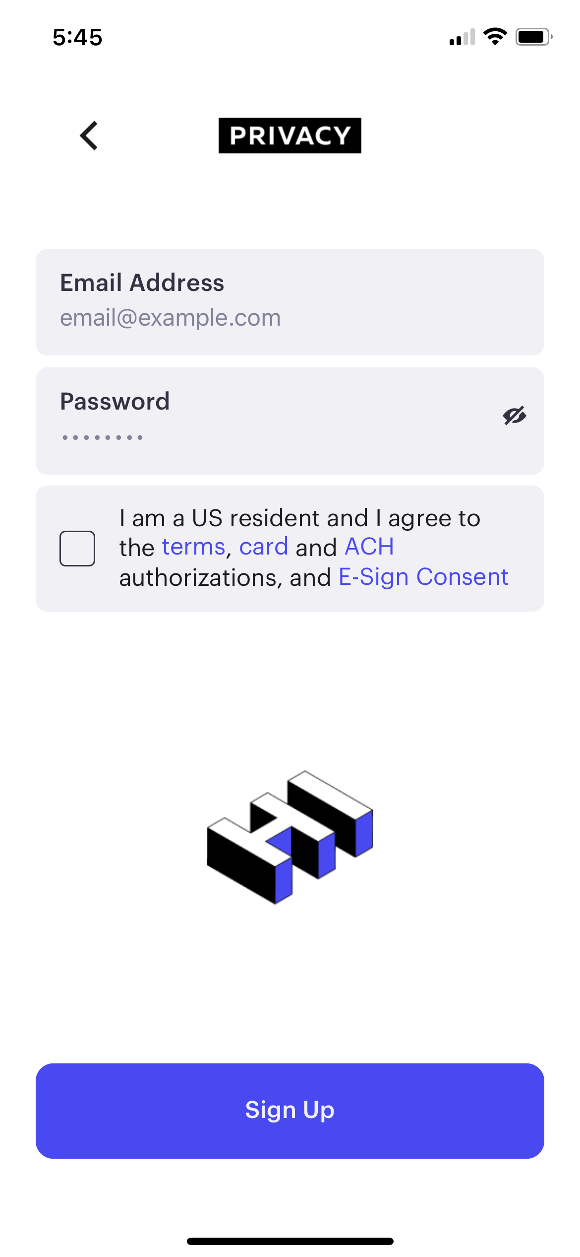 privacy signup screenshot