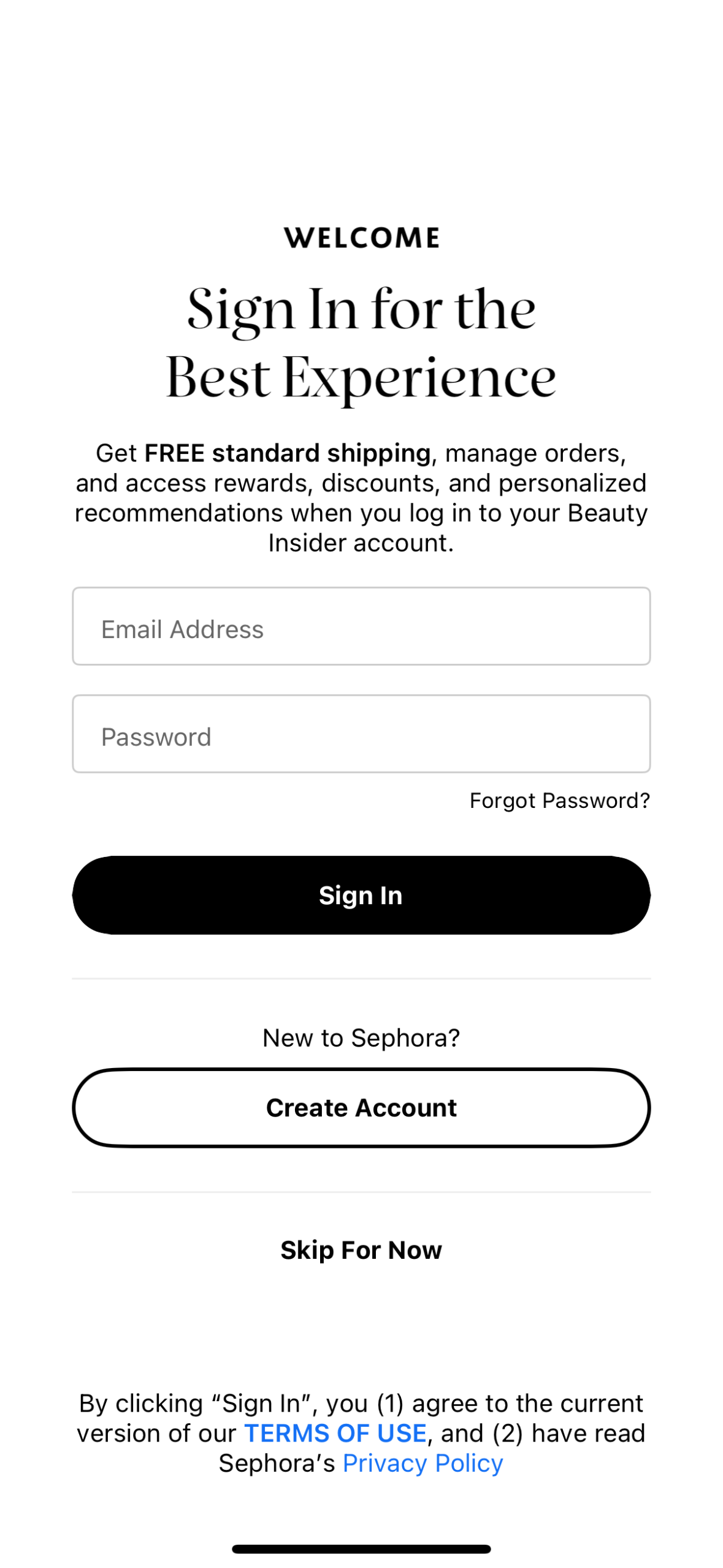 sephora signup screenshot