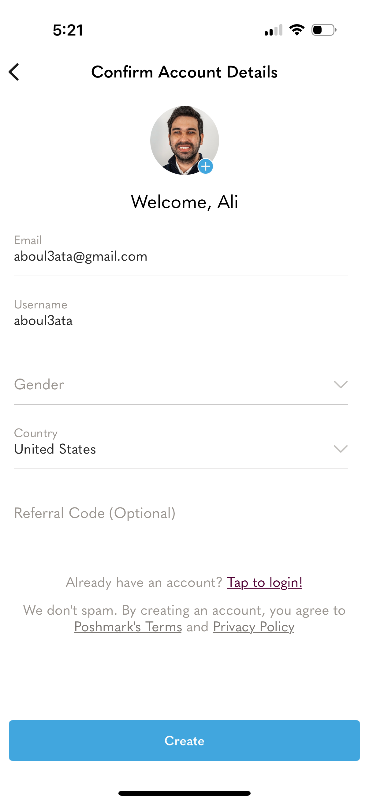 poshmark signup screenshot