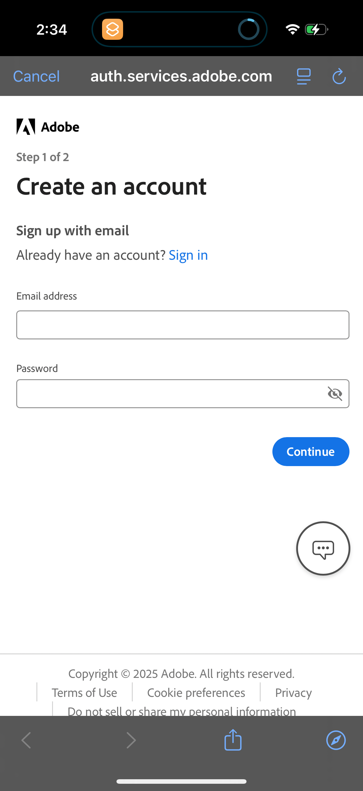 acrobat signup screenshot